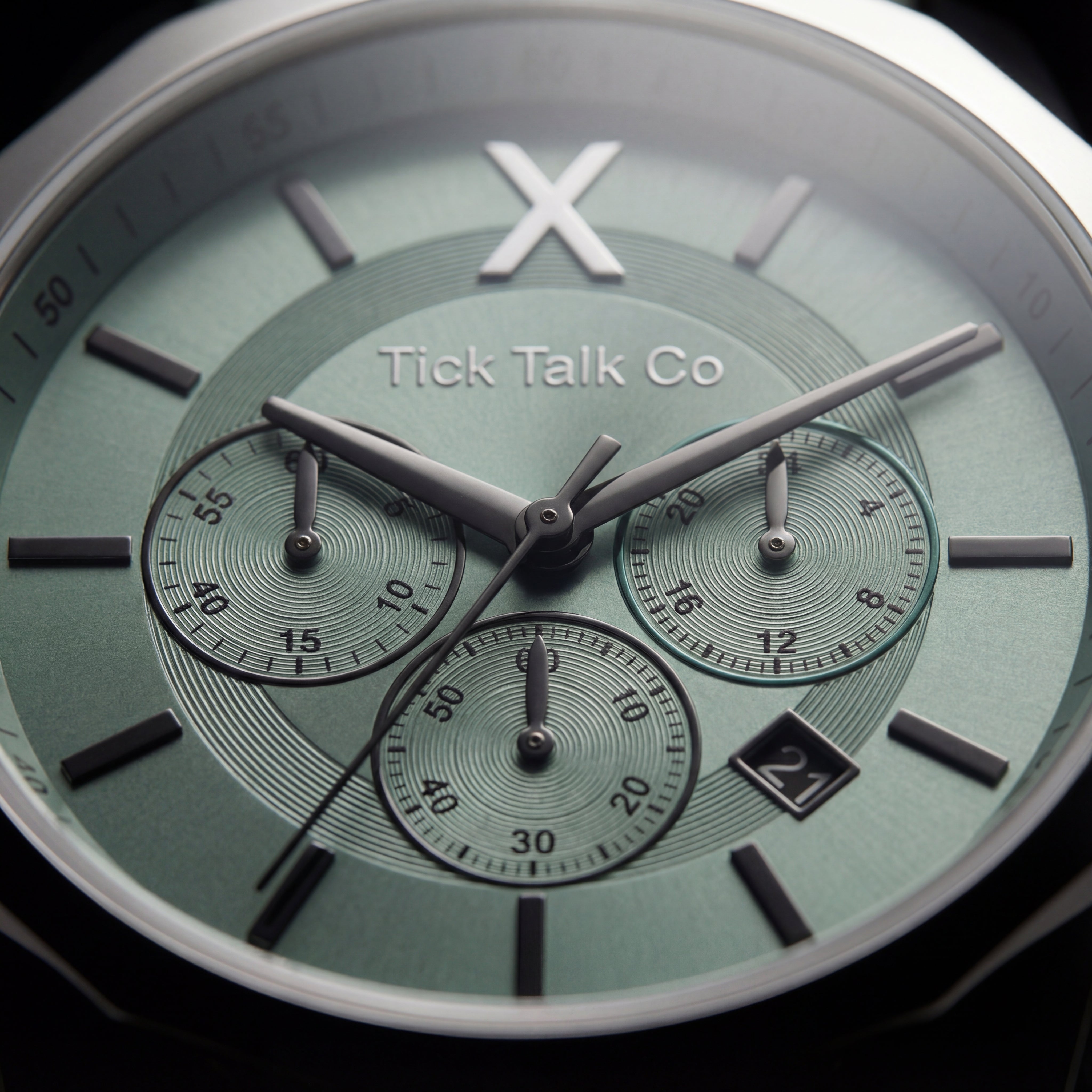 Sage Green Chronograph Black Case Men’s Leather Strap Watch