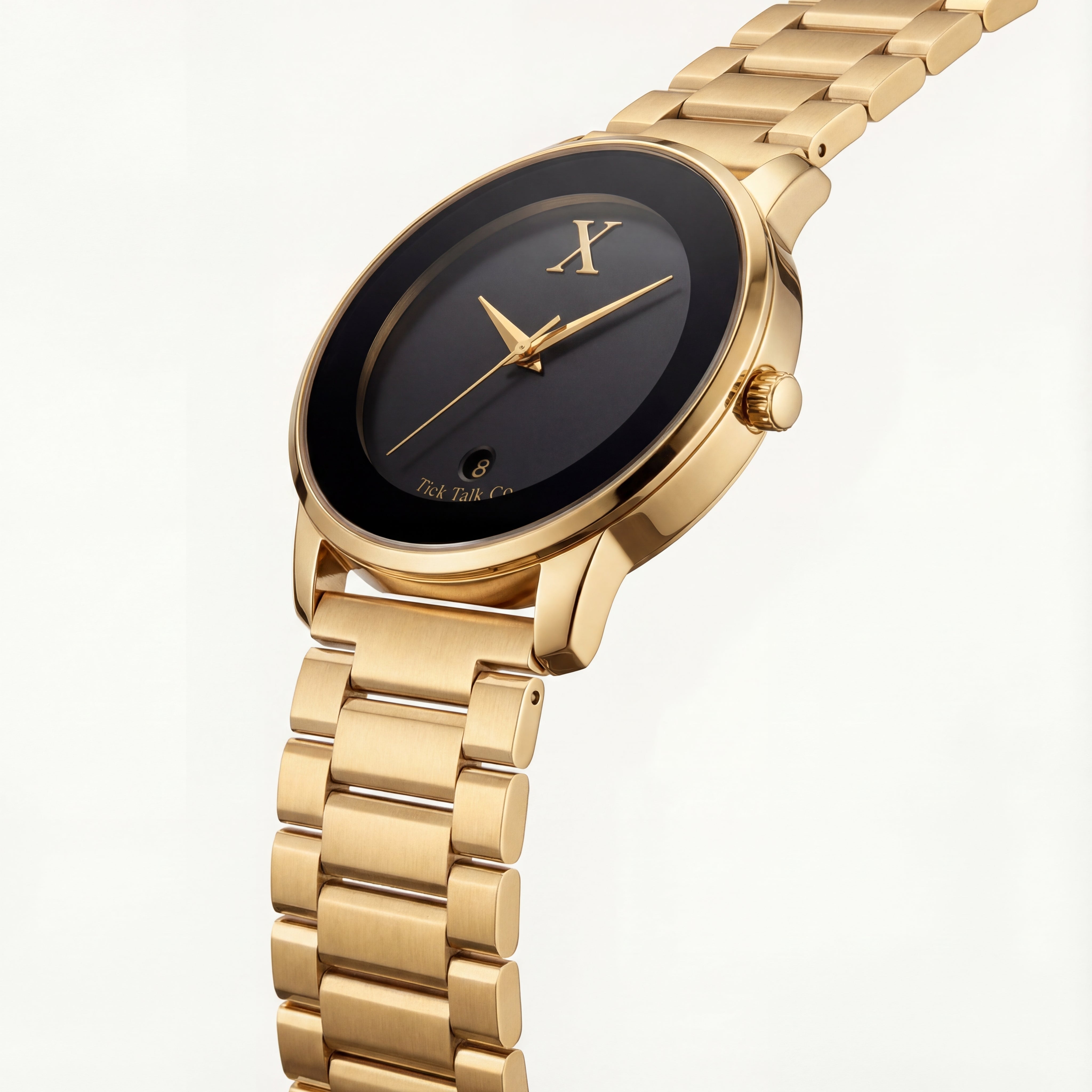 Gold Case Black Dial Stainless Steel Watch