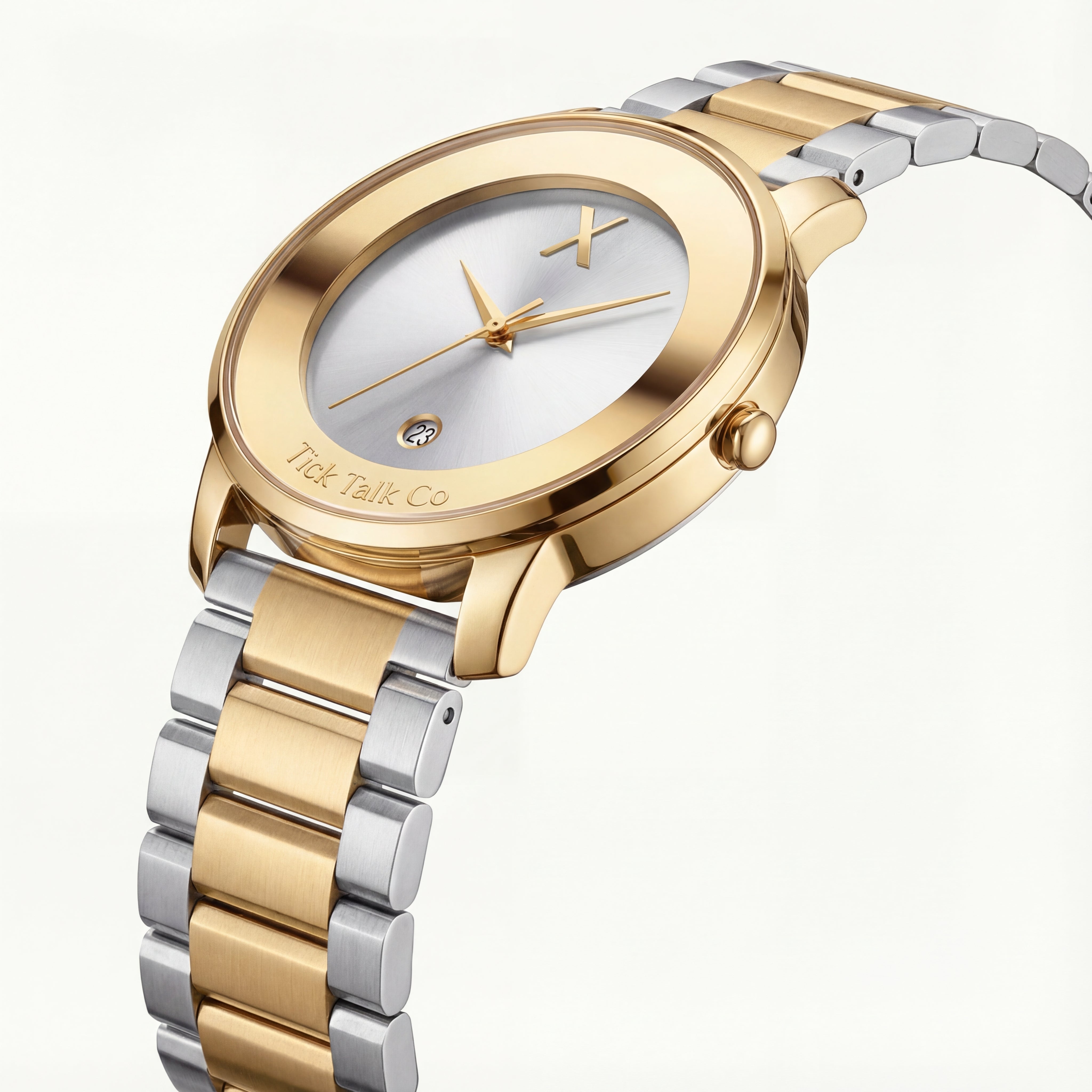 Two-Tone Gold Silver Date Dial Stainless Steel Watch