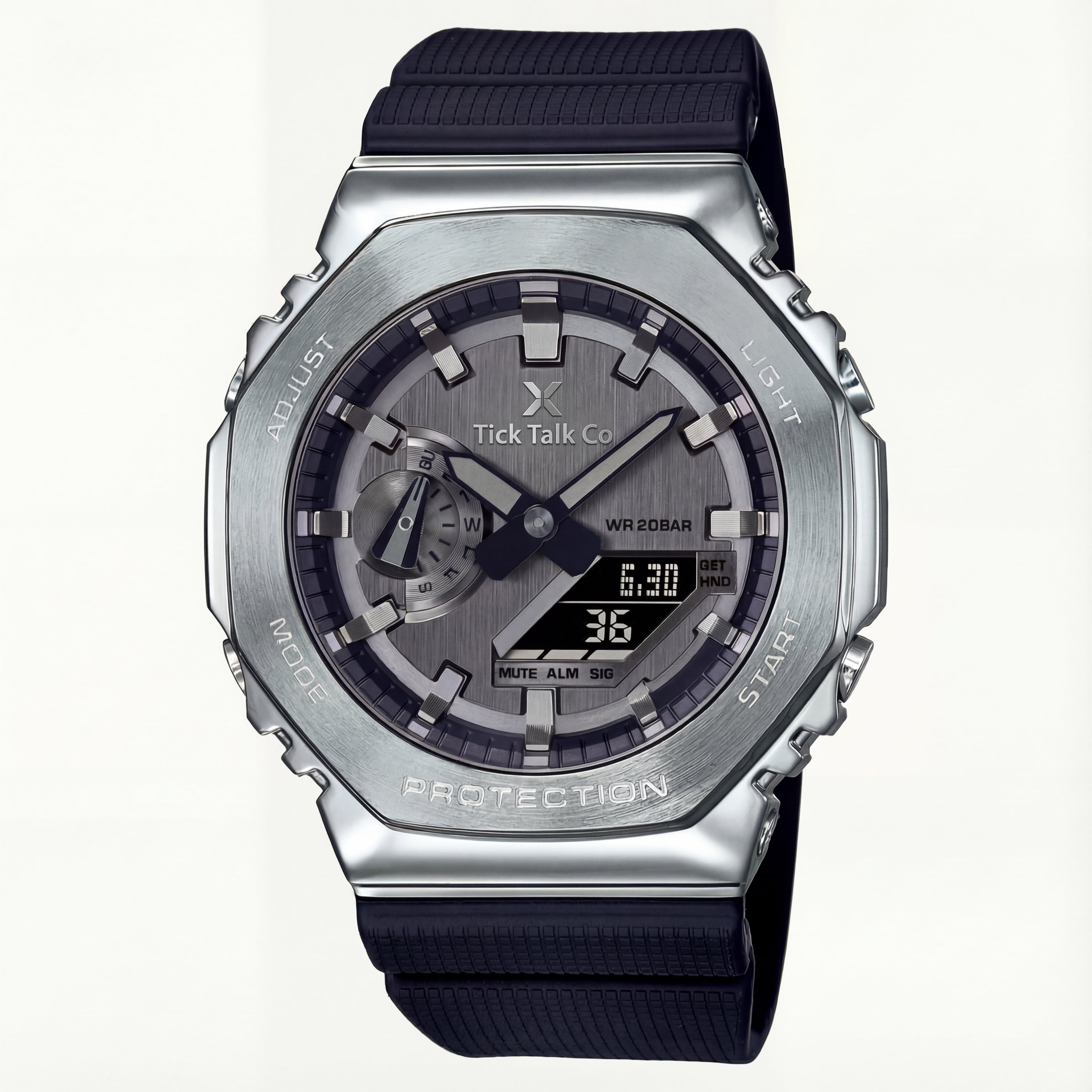 Silver Analog-Digital Sports Watch with Black Strap
