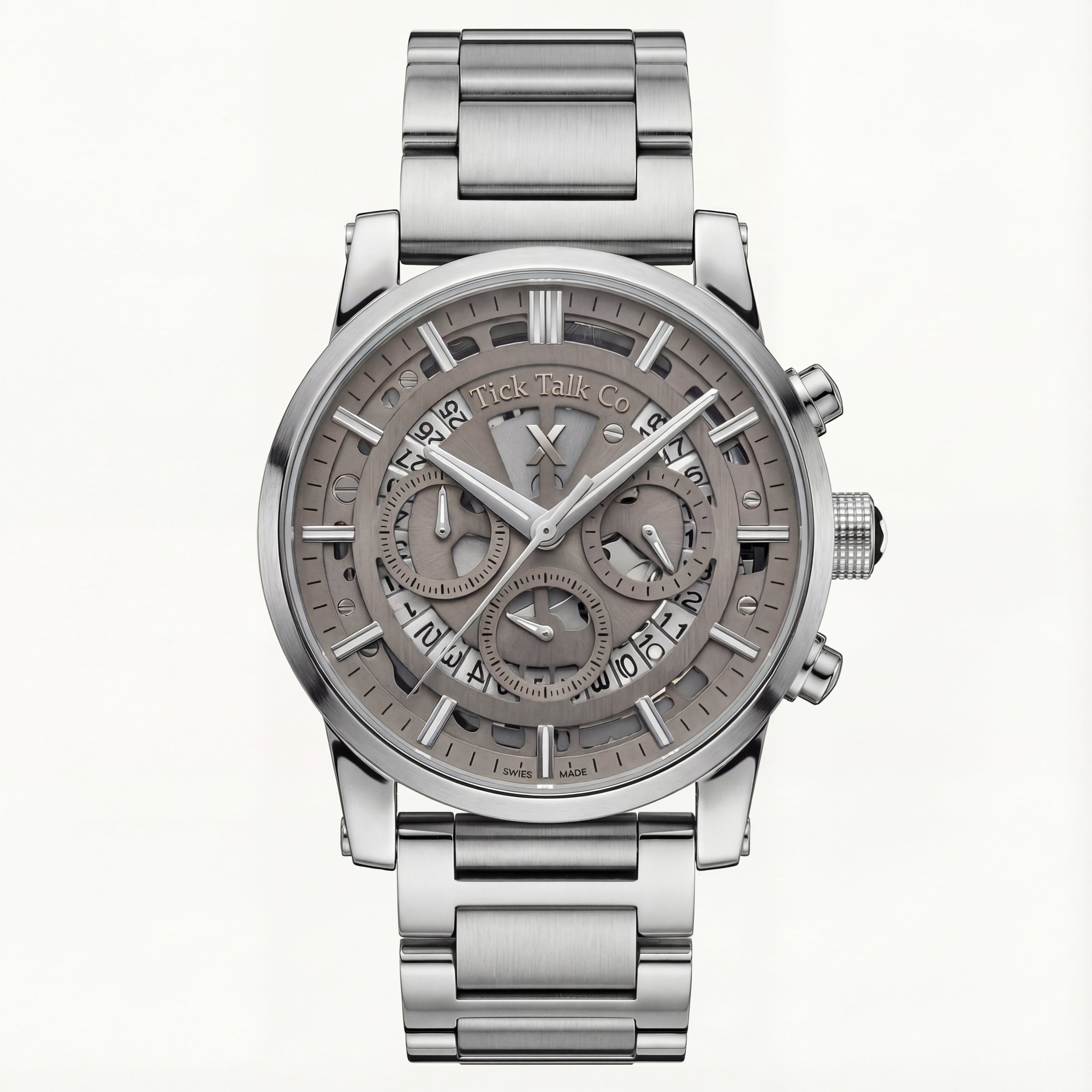 Silver Skeleton Chronograph Stainless Steel Watch