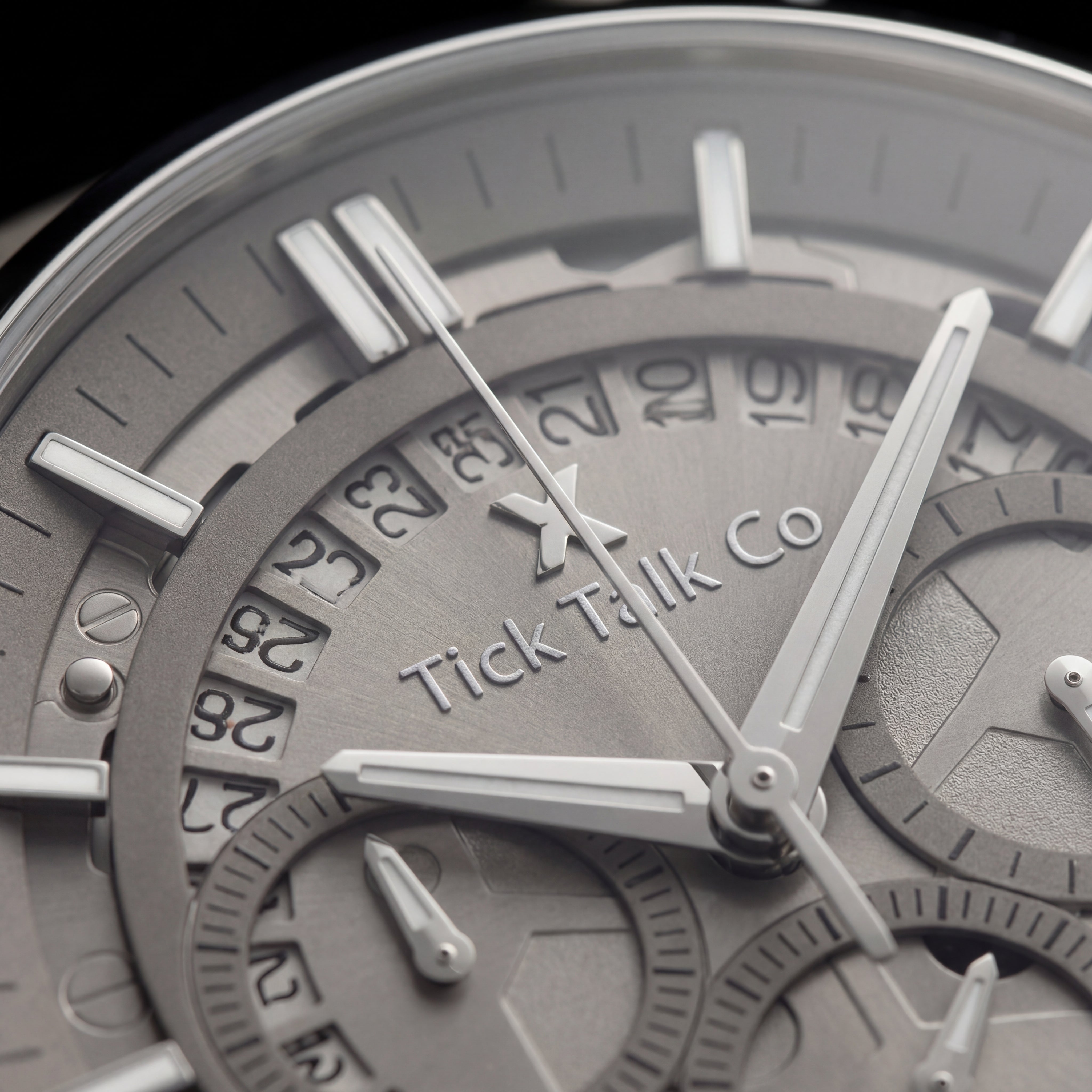 Silver Skeleton Chronograph with Grey Leather Strap