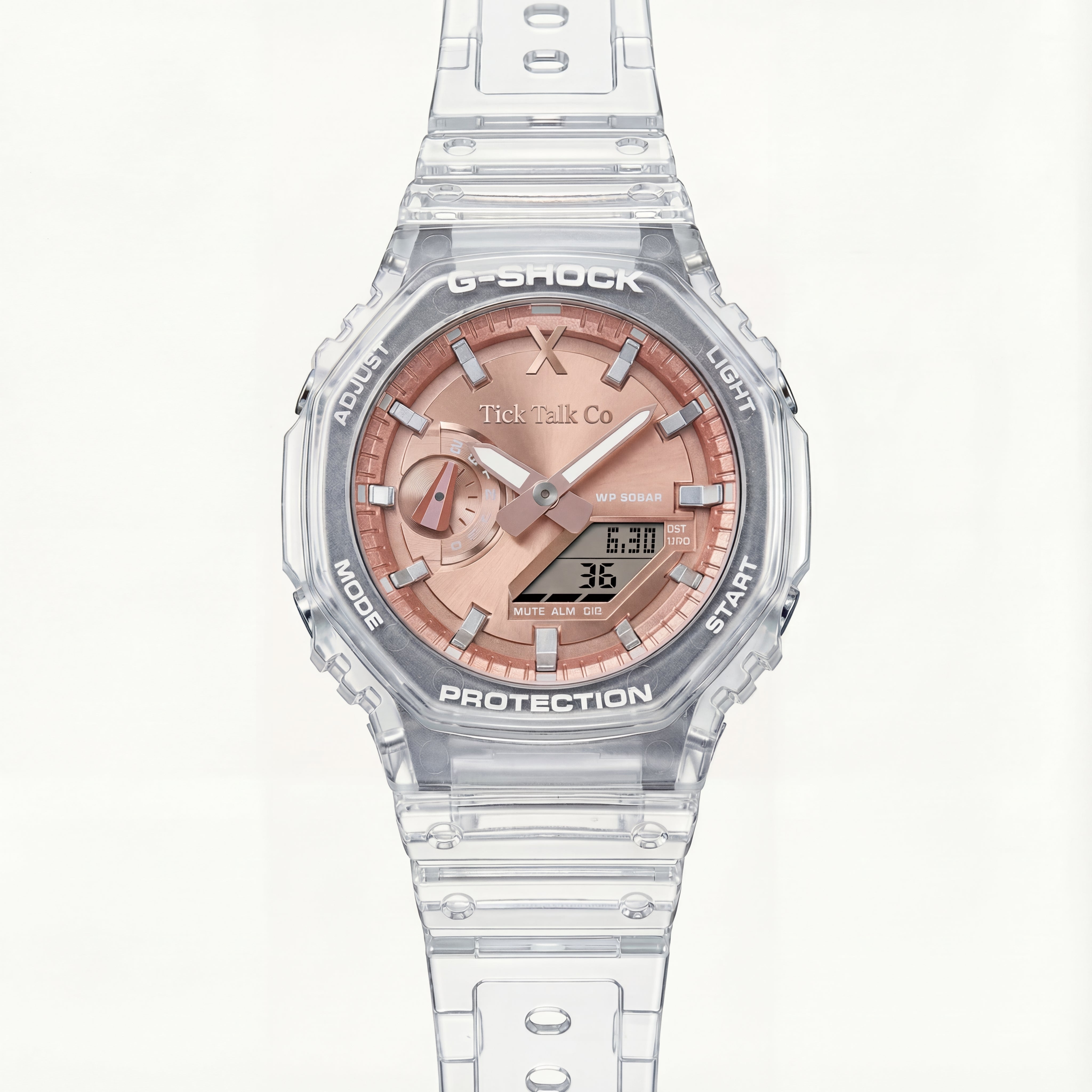 Transparent Analog-Digital Sports Watch with Rose Gold Dial