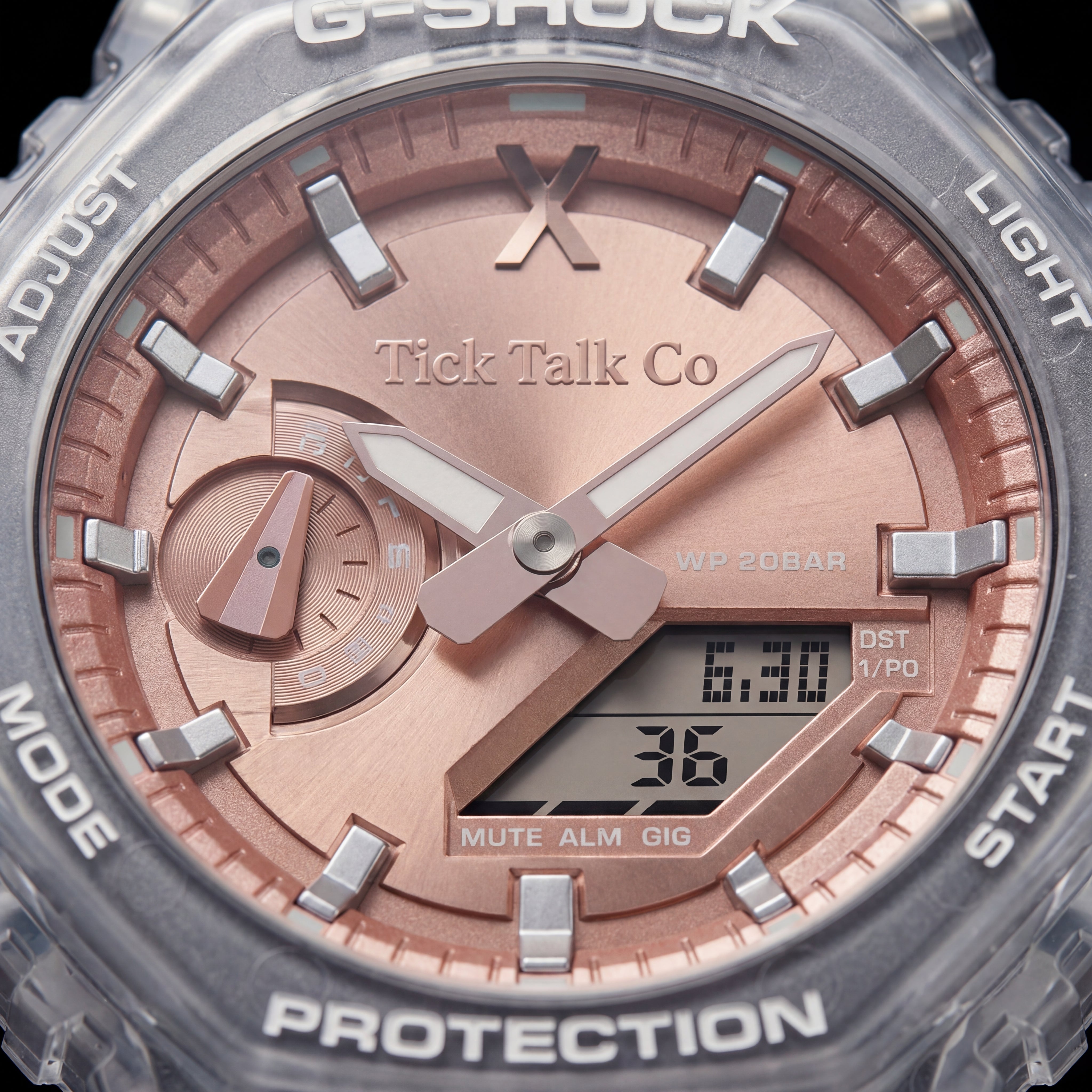 Transparent Analog-Digital Sports Watch with Rose Gold Dial