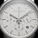 Silver Chronograph Watch with White Dial & Olive Green Rubber Strap