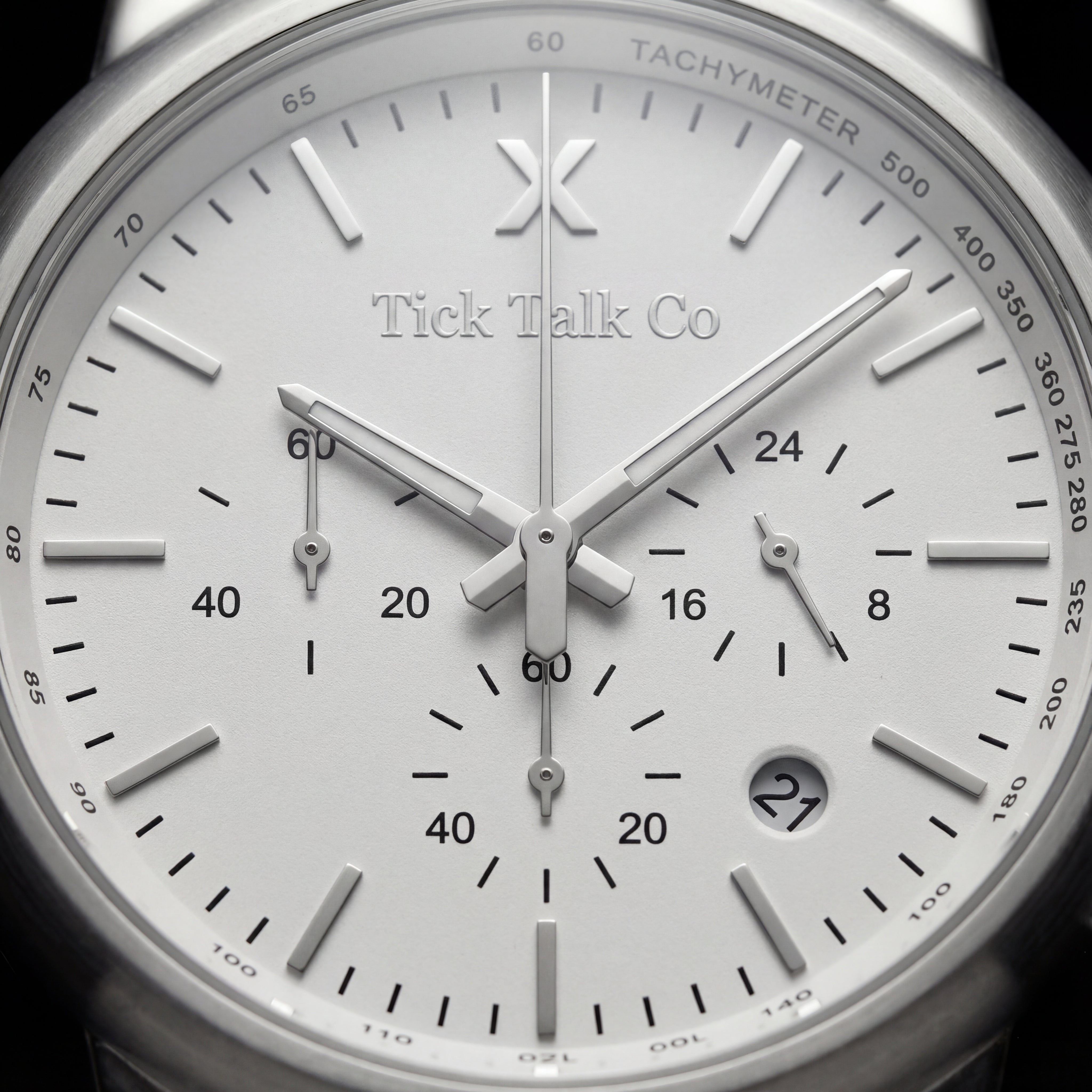 Silver Chronograph Watch with White Dial & Olive Green Rubber Strap