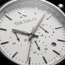 Silver Chronograph Watch with White Dial & Black Rubber Strap