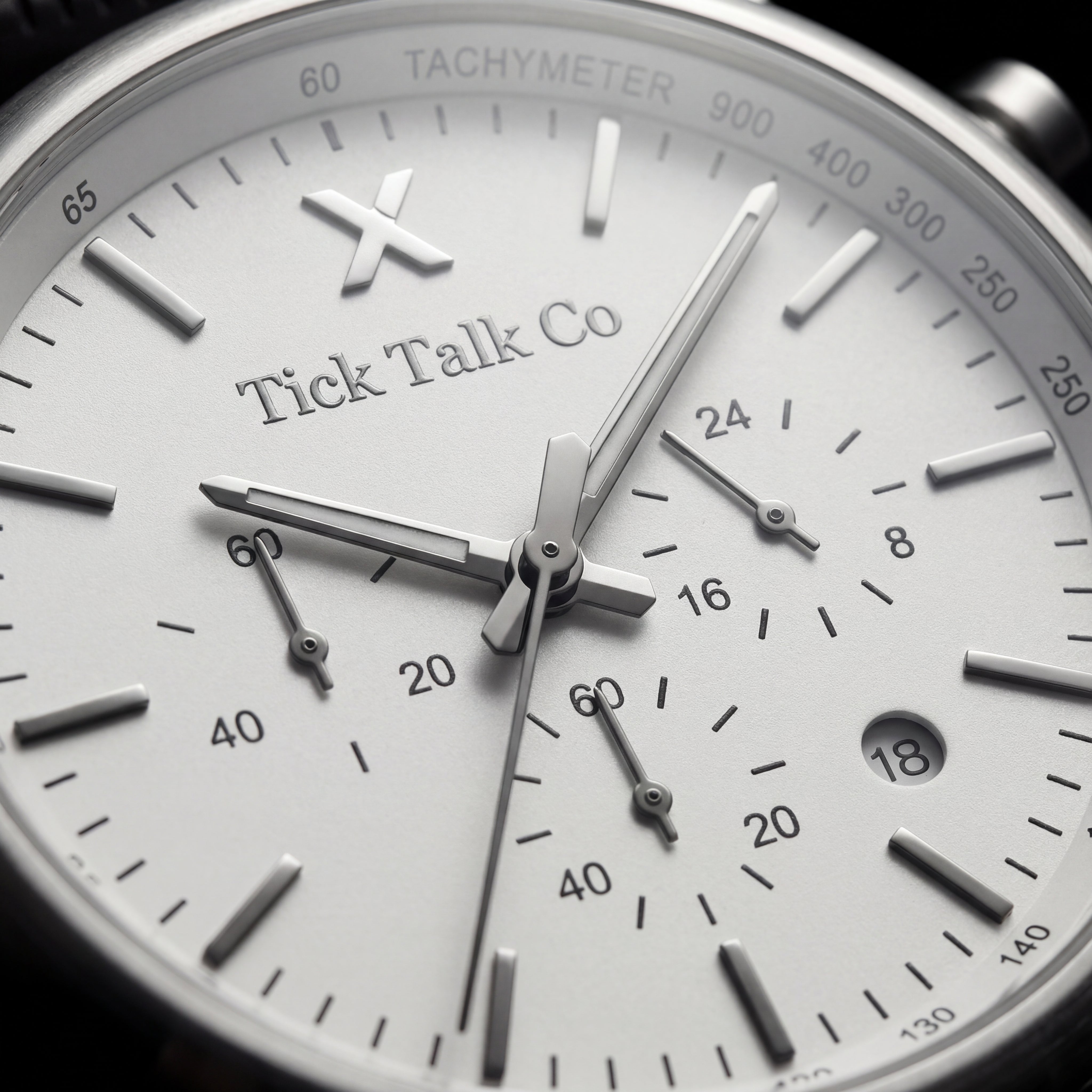 Silver Chronograph Watch with White Dial & Black Rubber Strap