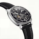 Black Open-Heart Automatic Watch with Black Dial & Fabric Strap