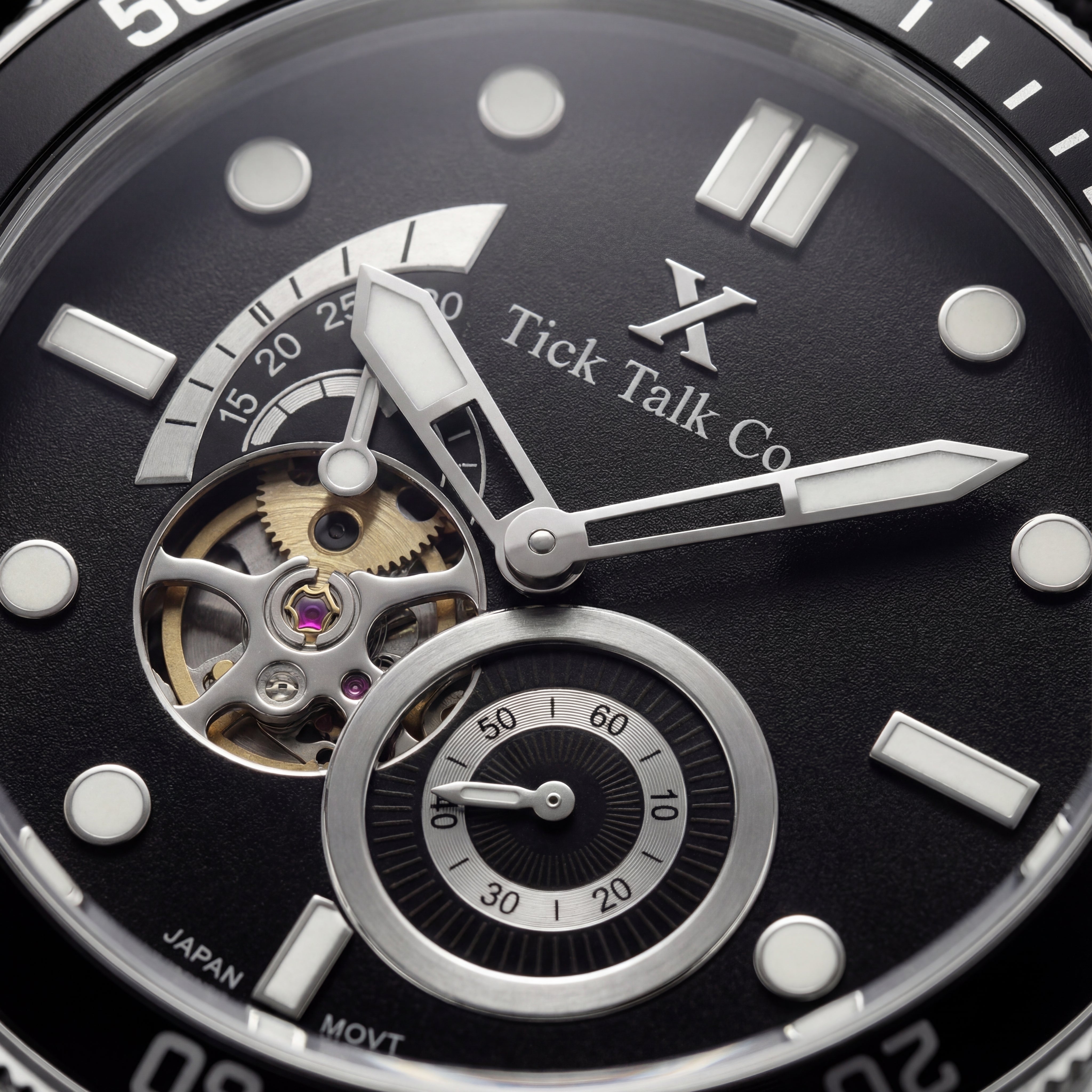 Black Open-Heart Automatic Watch with Black Dial & Fabric Strap