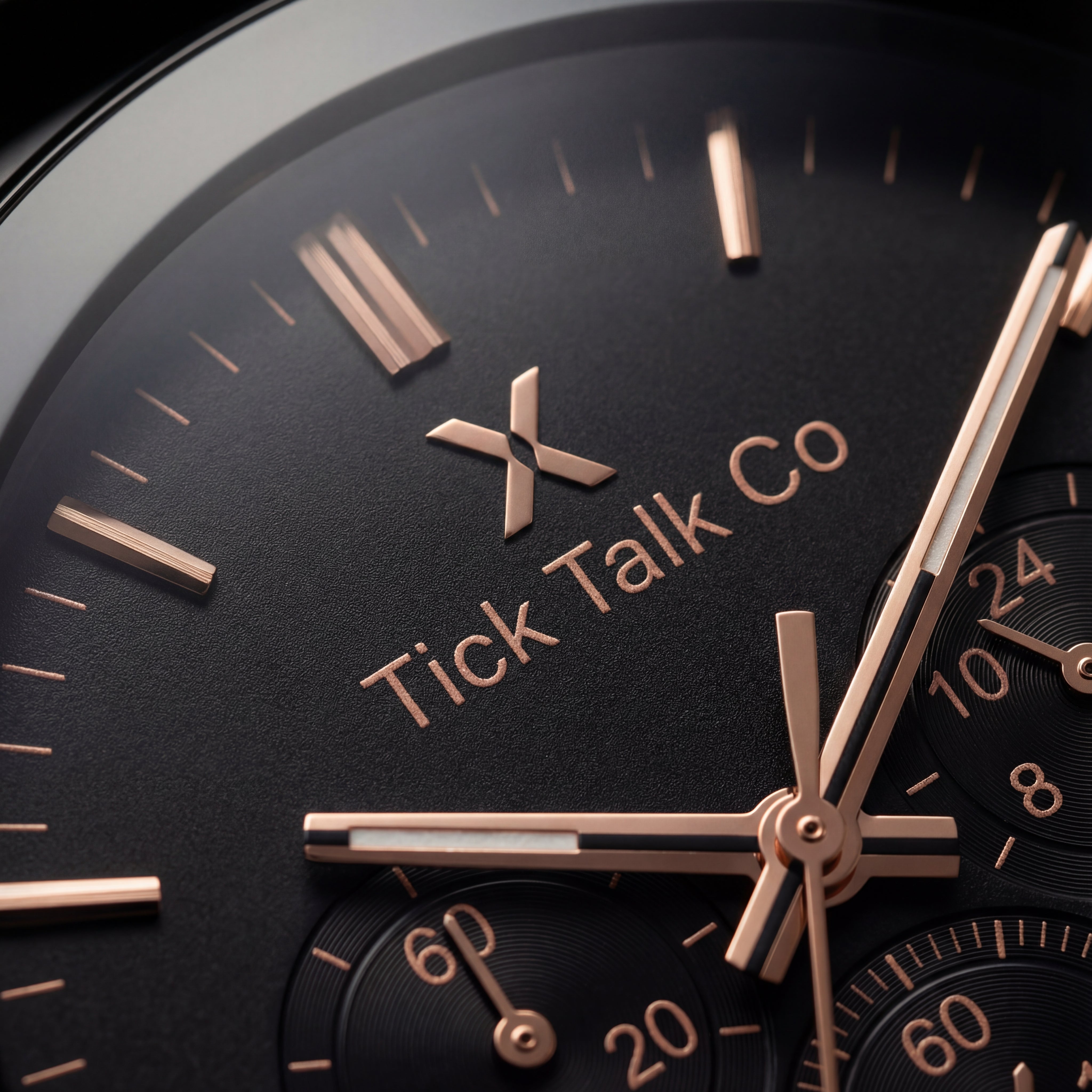 Black Chronograph Watch with Rose Gold Accents & Black Stainless Steel Bracelet