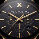 Gold & Black Chronograph Watch with Black Dial and Two-Tone Stainless Steel Bracelet