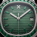 Emerald Green Dial Watch with Gem-Style Bezel and Stainless Steel Bracelet