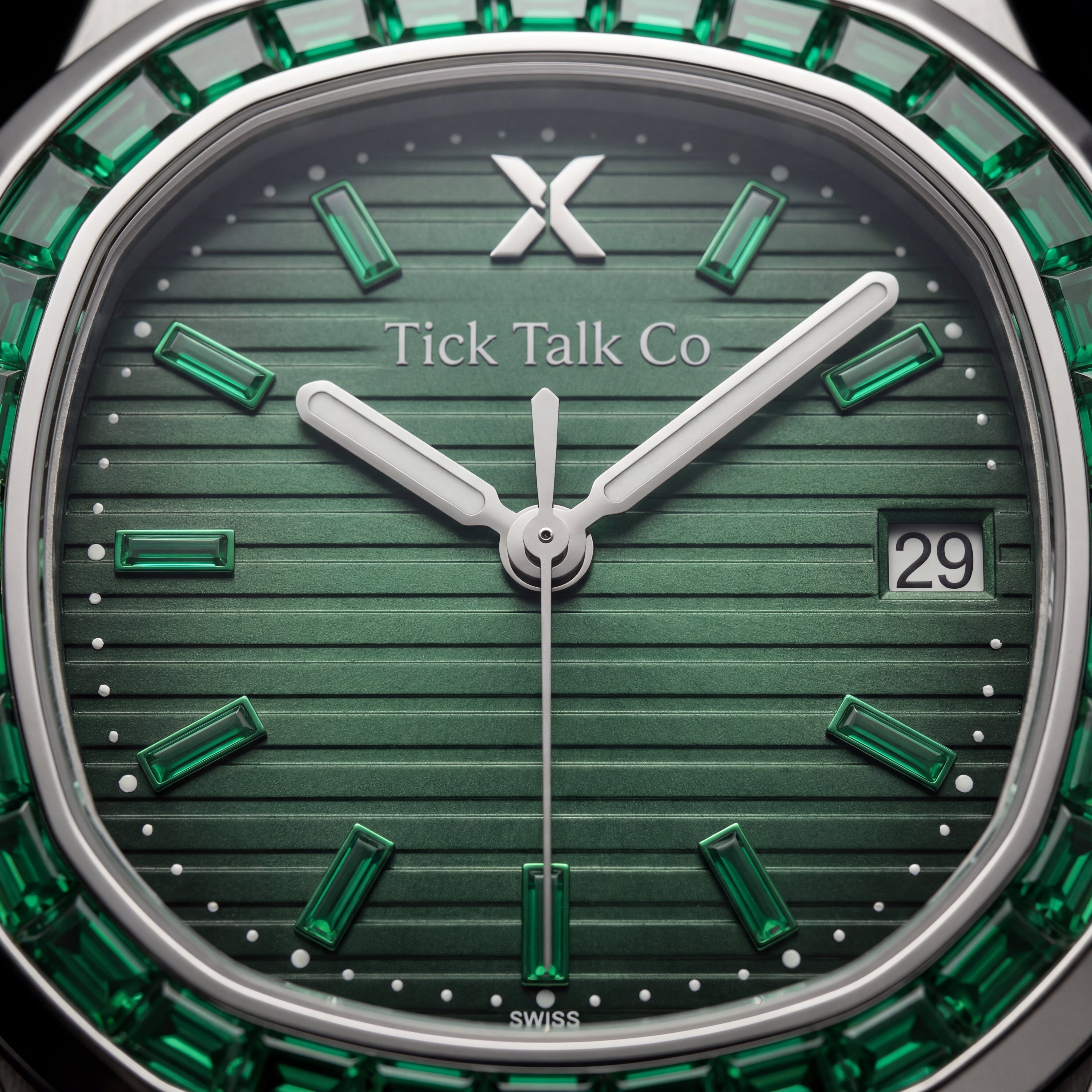 Emerald Green Dial Watch with Gem-Style Bezel and Stainless Steel Bracelet