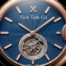 Blue Guilloché Dial Rose Gold Open-Heart Watch with Stainless Steel Bracelet
