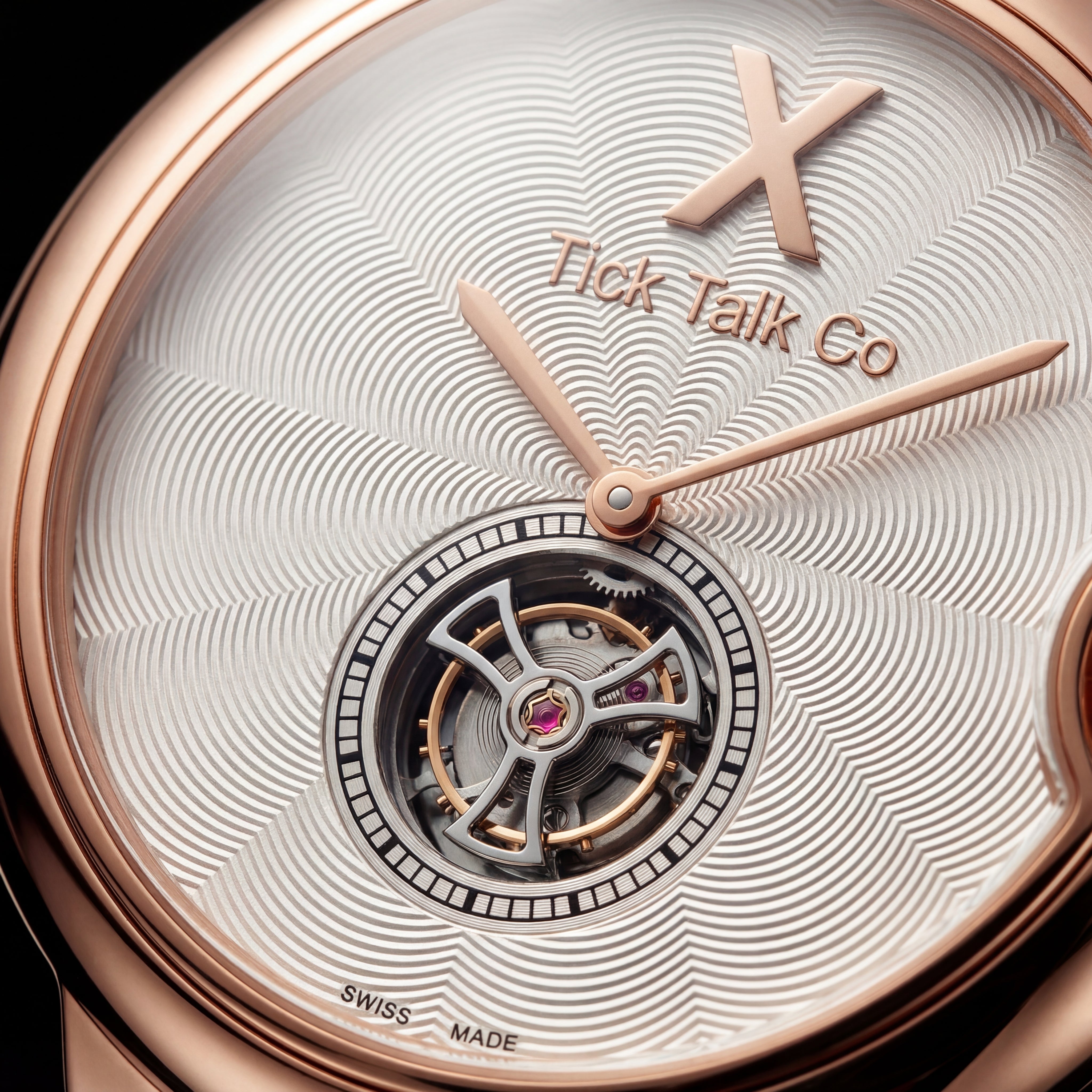 Rose Gold Guilloché Dial Open-Heart Automatic Watch