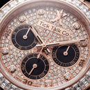 Rose Gold Chronograph Diamond Bezel Watch with Black Strap