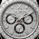 Silver Chronograph Diamond Bezel Watch with Black Strap
