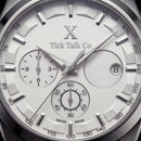 Silver Chronograph Tachymeter Watch with Black Leather Strap