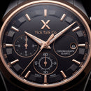 Two-Tone Black Dial Chronograph Quartz Watch with Rose Gold Bezel & Metal Bracelet