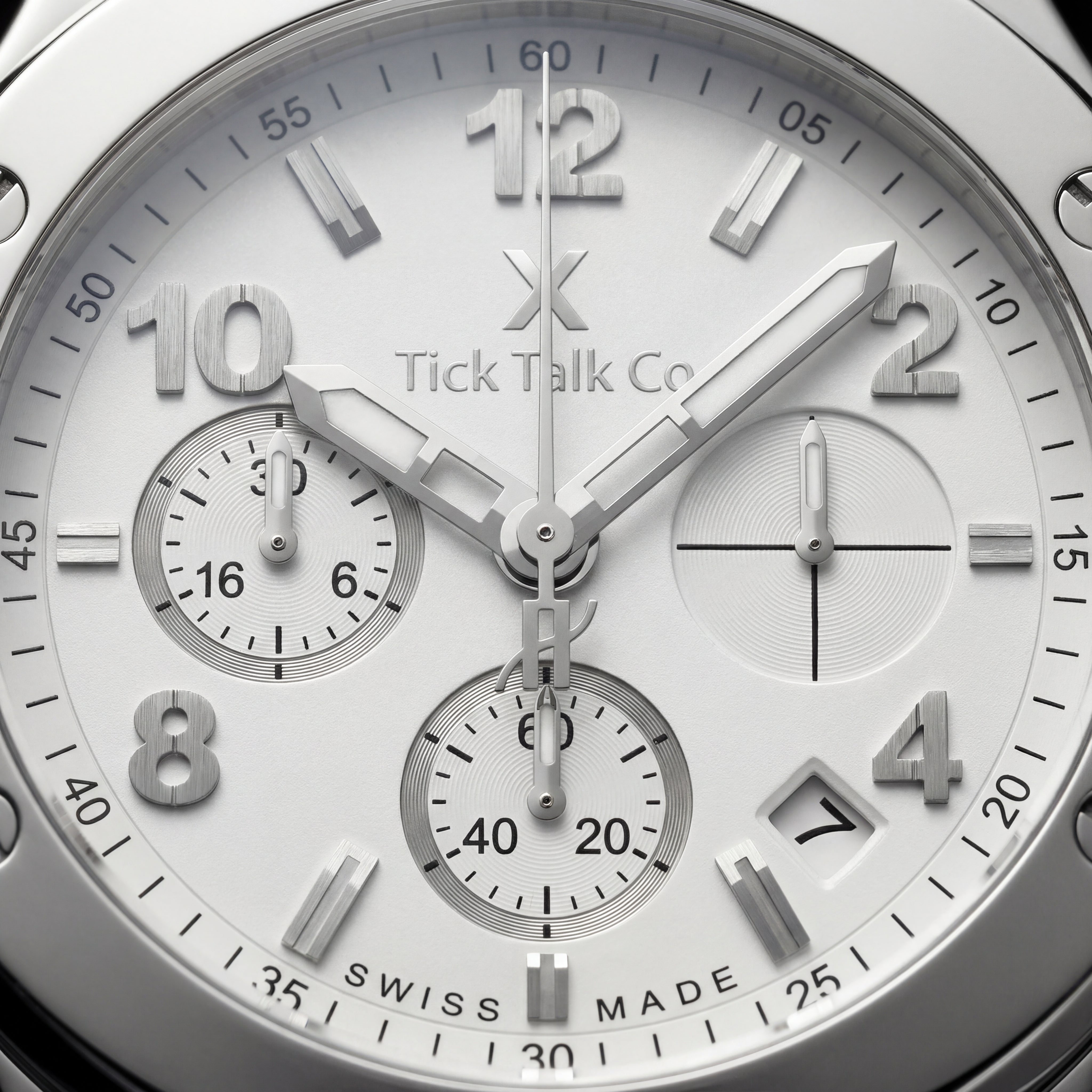 Silver White Dial Chronograph Quartz Watch with White Textured Silicone Strap