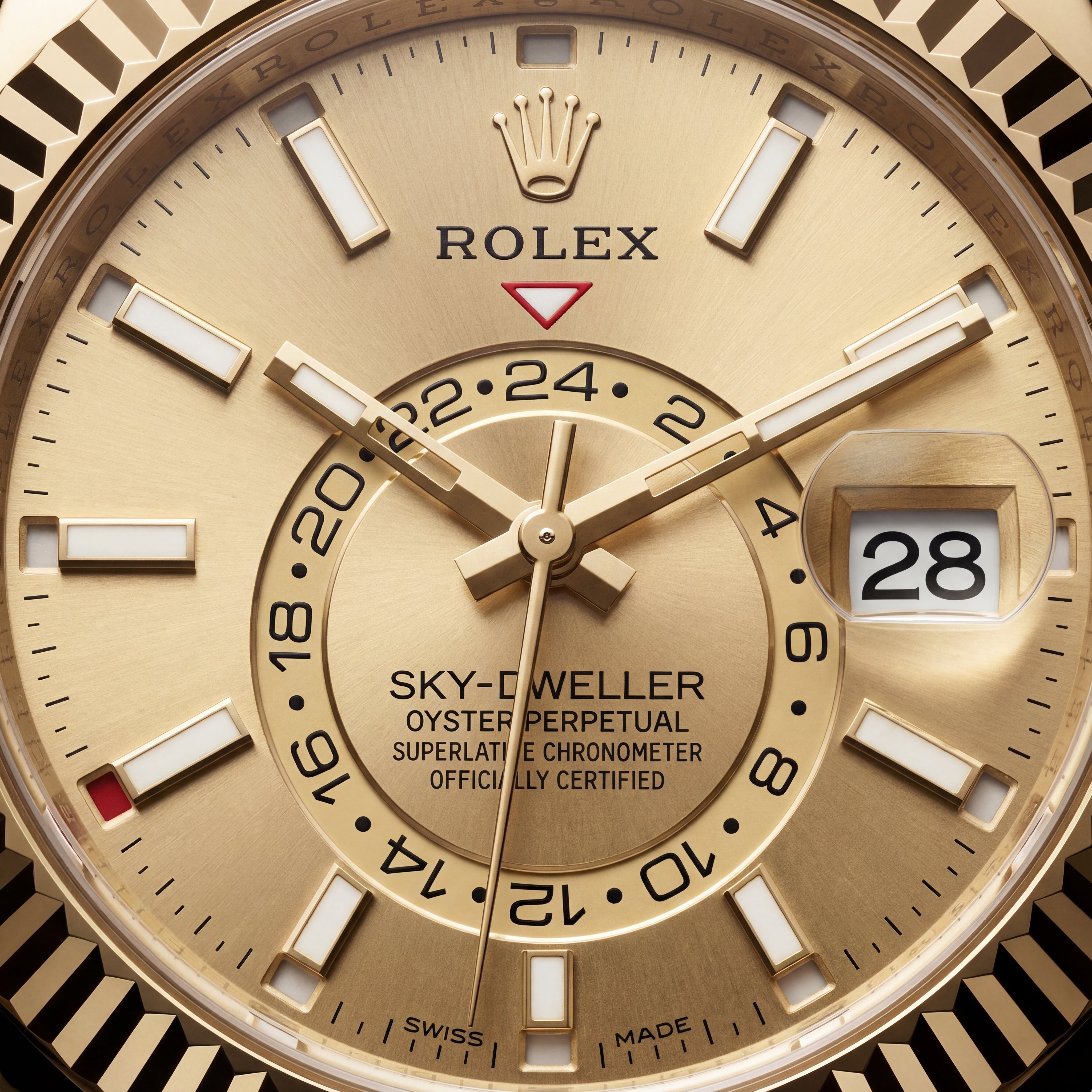 Gold Dial Fluted Bezel Luxury Men’s Watch with Black Rubber Strap