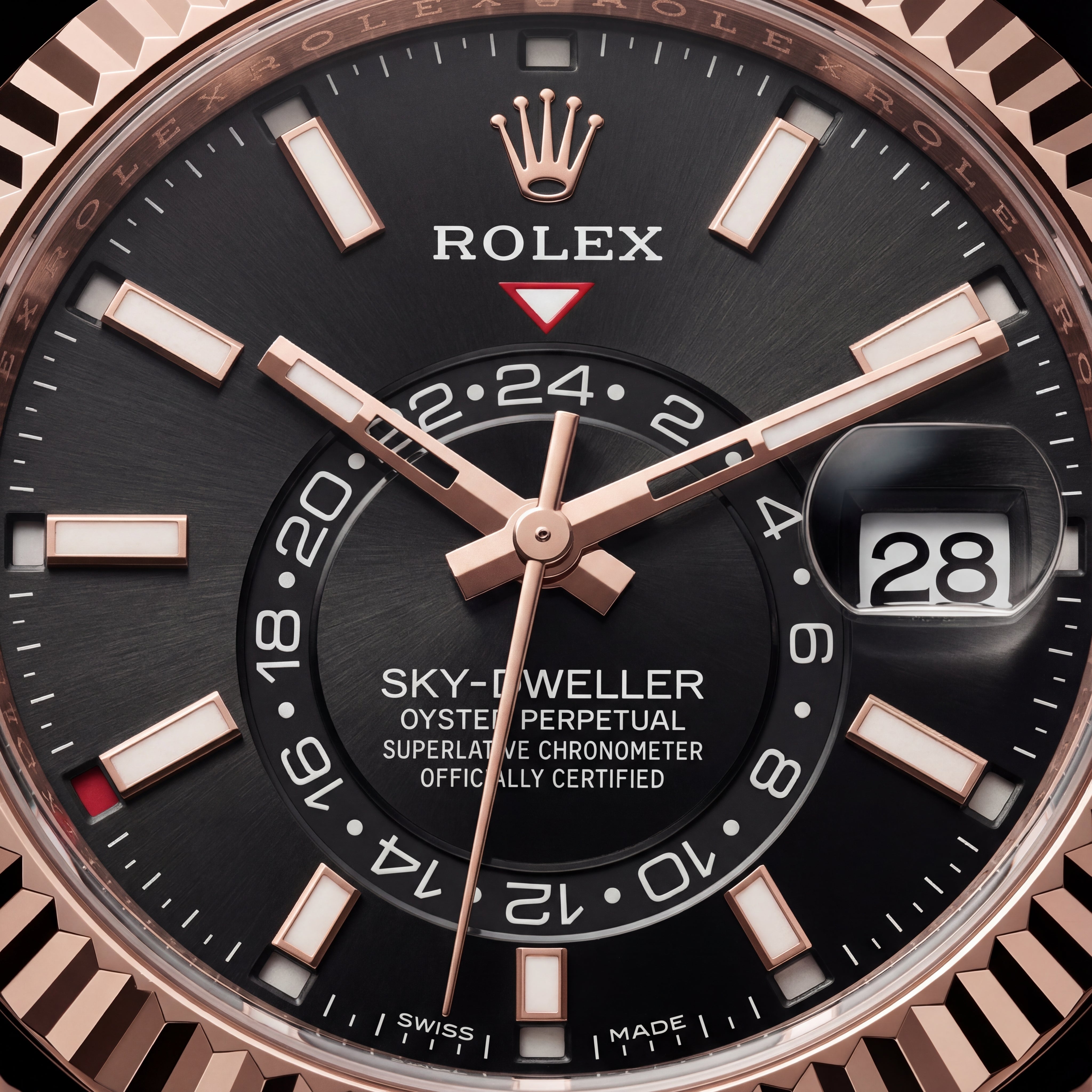 Rose Gold Black Dial Fluted Bezel Premium Men’s Watch with Rubber Strap