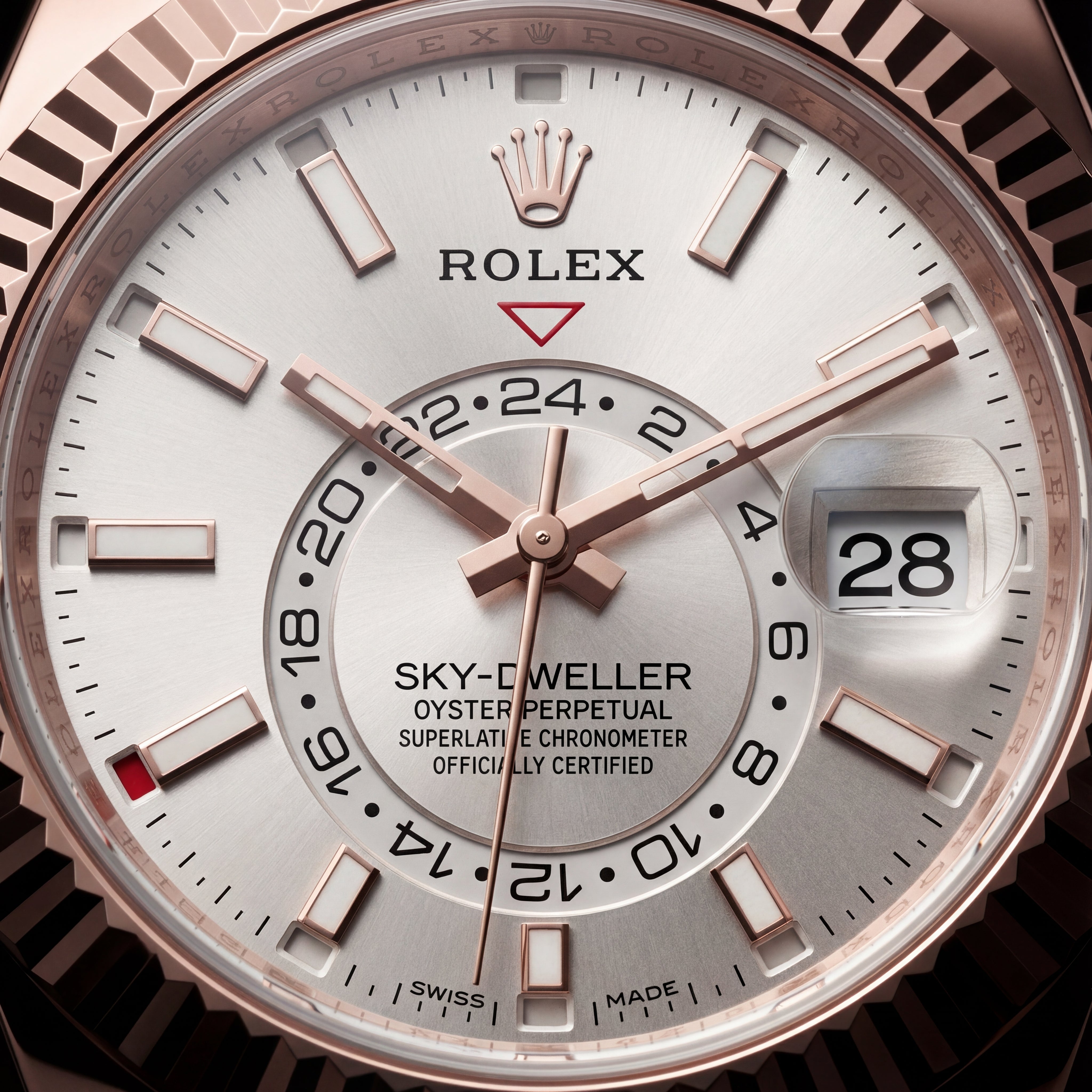 Rose Gold Silver Dial Fluted Bezel Luxury Men’s Watch with Black Strap