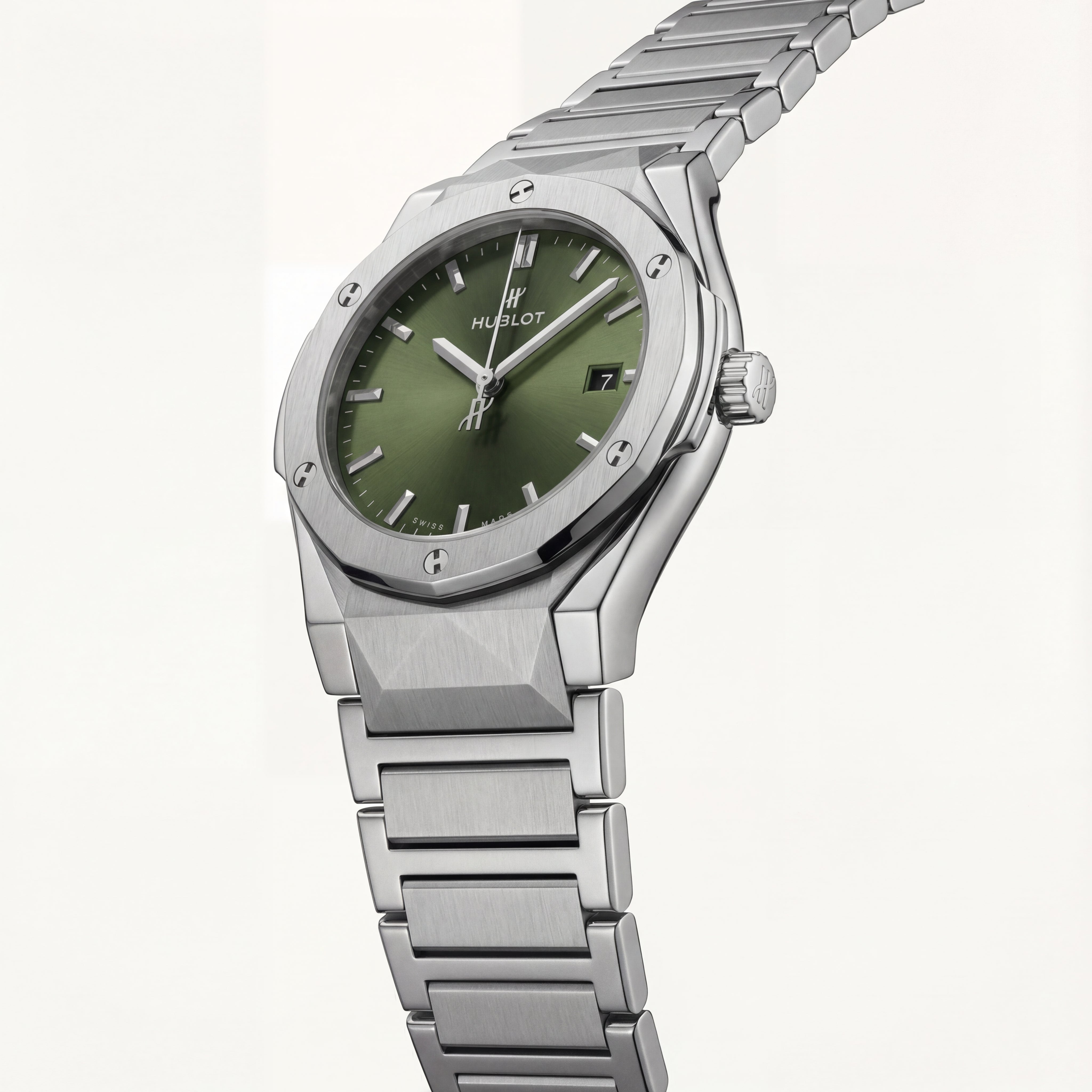 Silver Steel Green Sunburst Dial Luxury Men’s Watch
