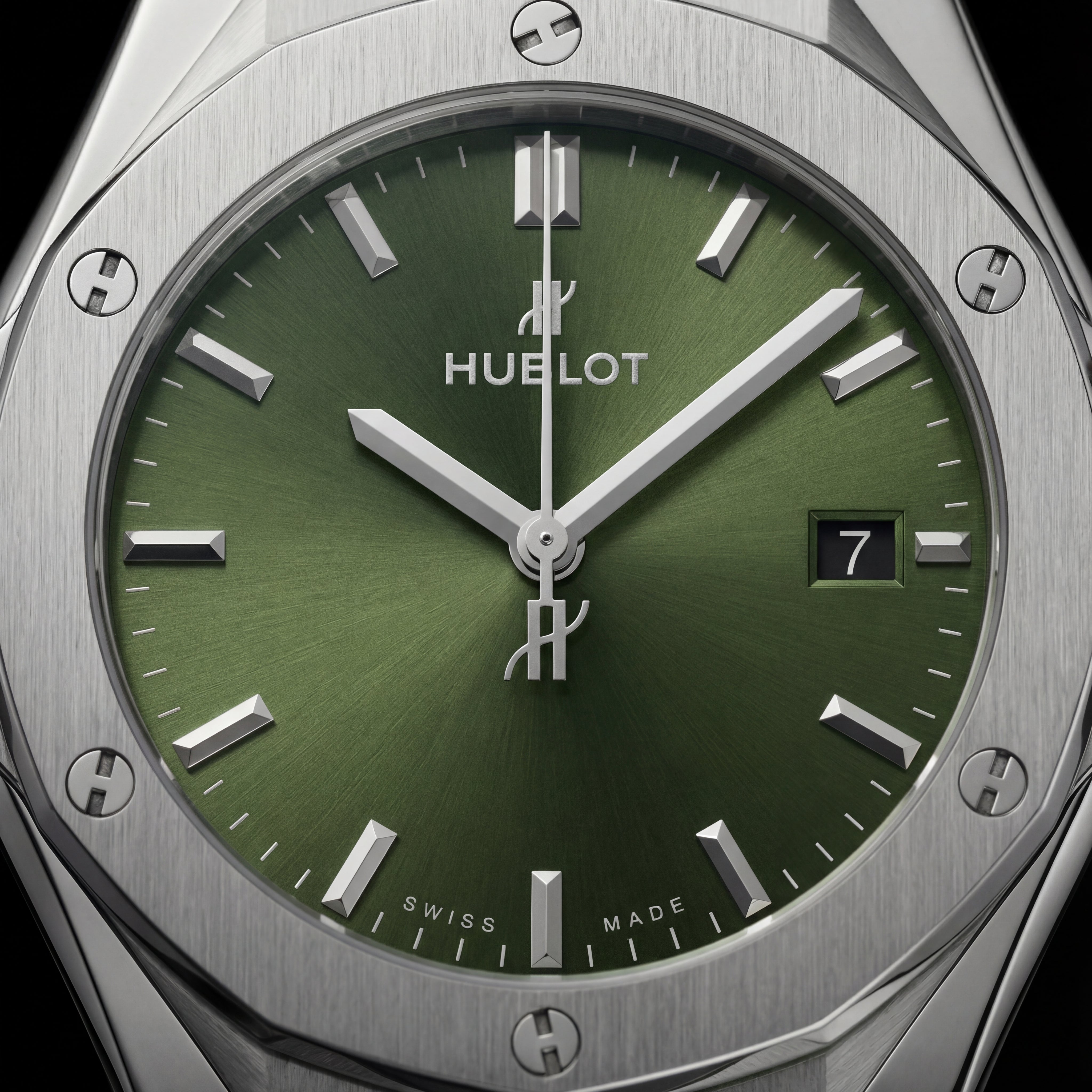 Silver Steel Green Sunburst Dial Luxury Men’s Watch