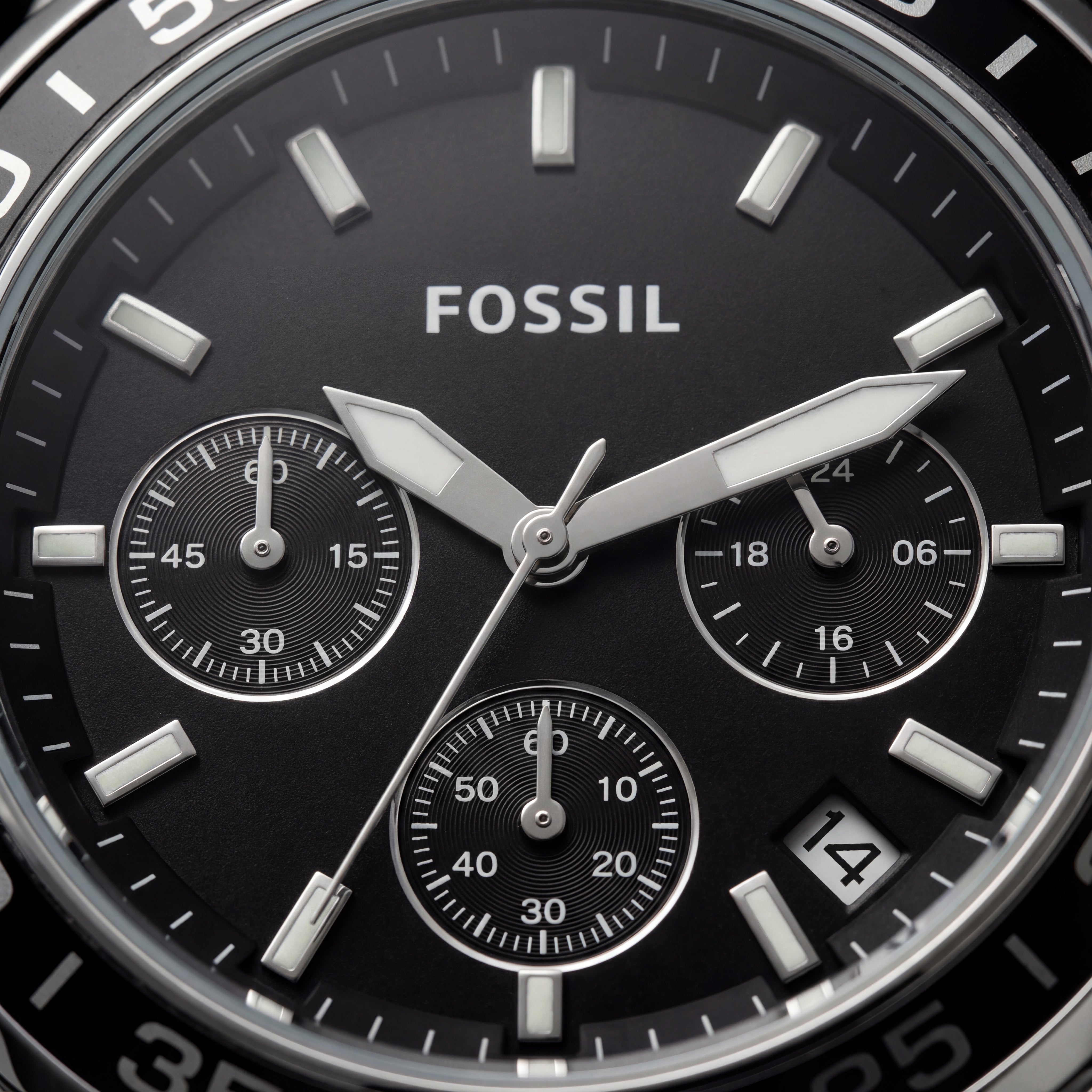 Silver Steel Black Chronograph Dial Men’s Watch