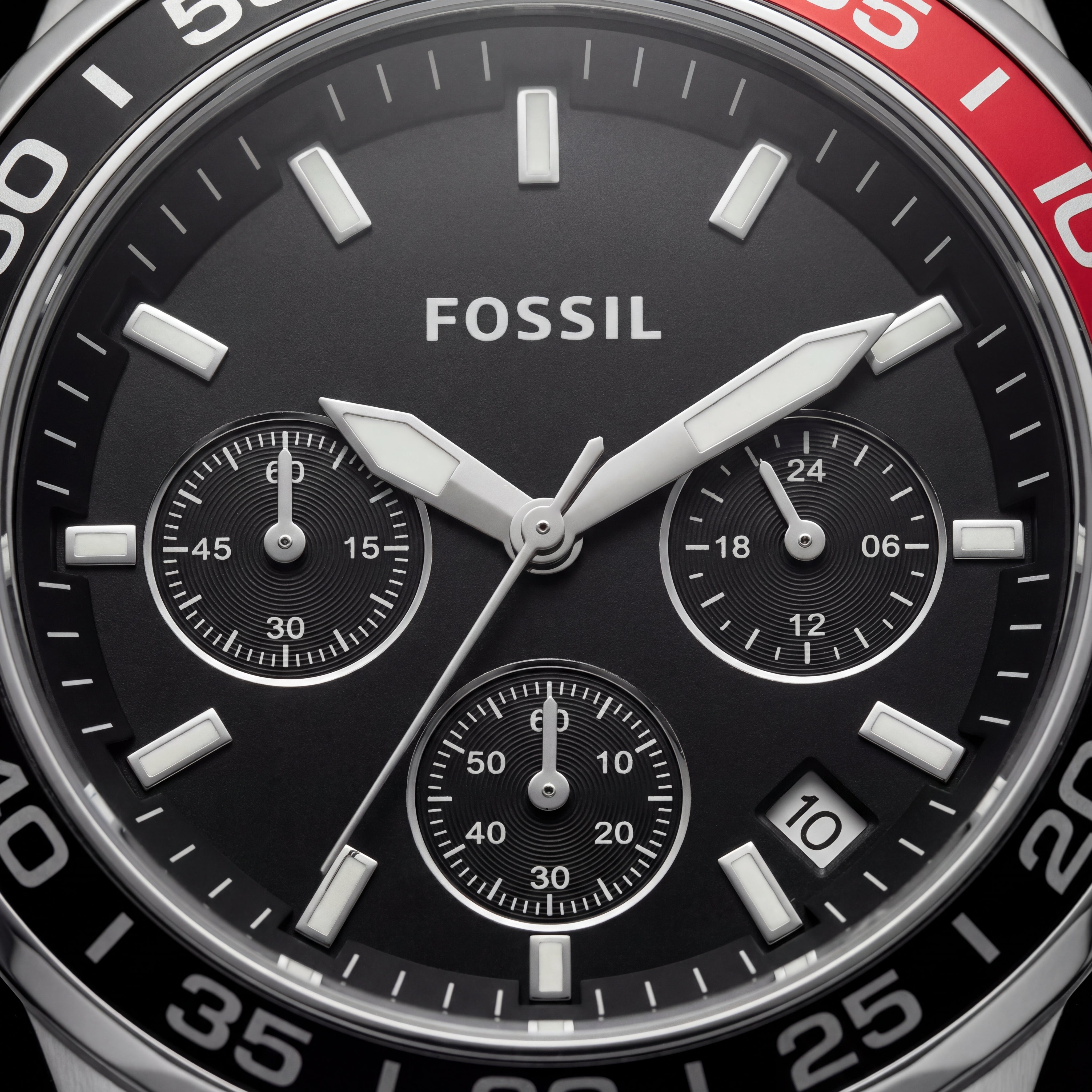 Steel Black Dial Red-Accent Chronograph Men’s Watch