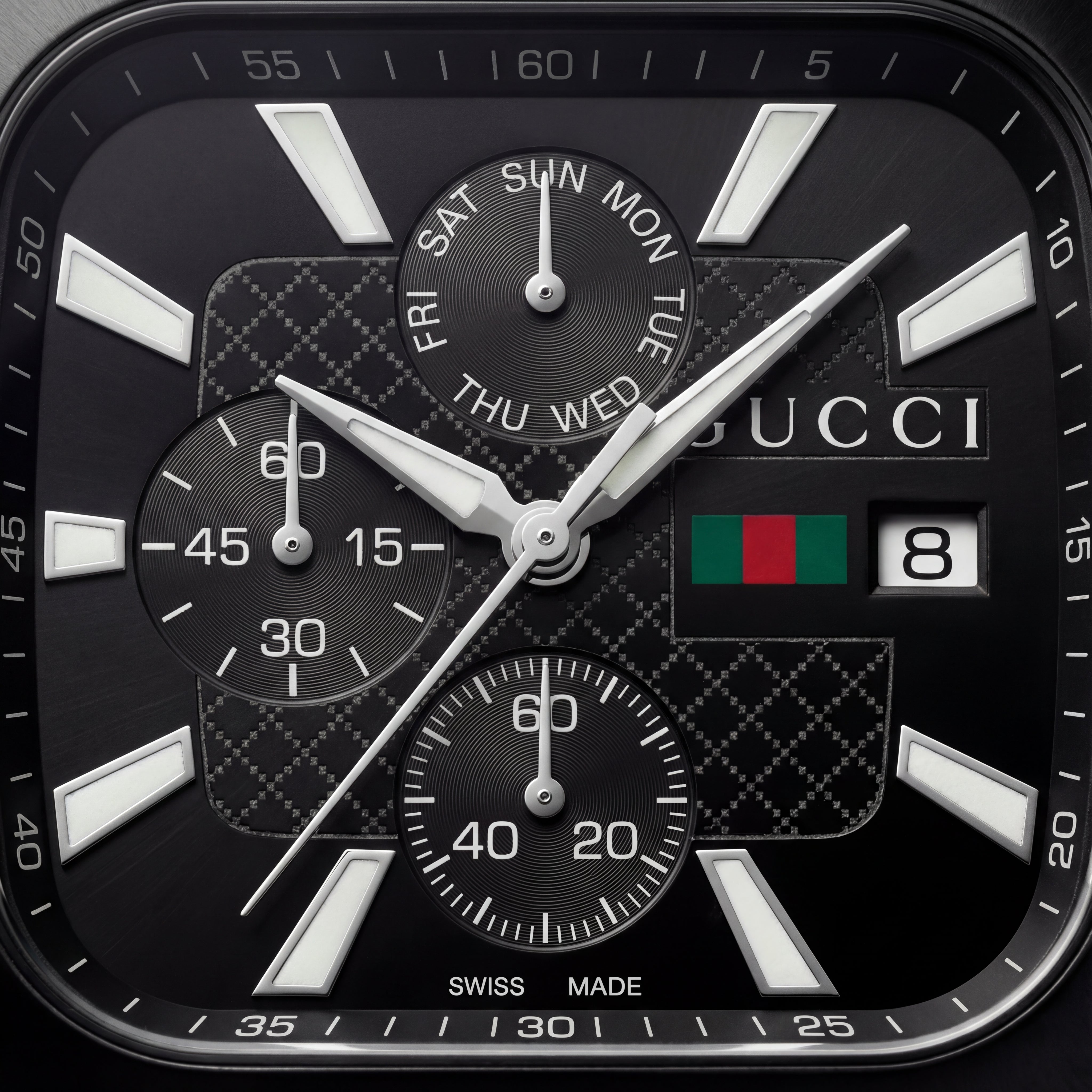 Matte Black Square Chronograph Men’s Watch with Dual Dial Display