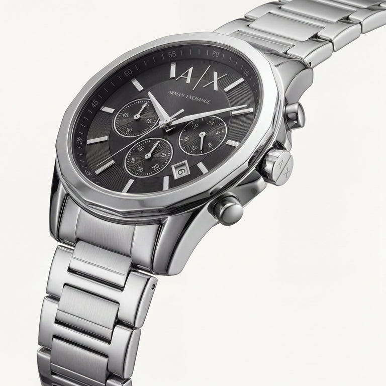 Centrix Midnight Black Silver Chronograph Watch