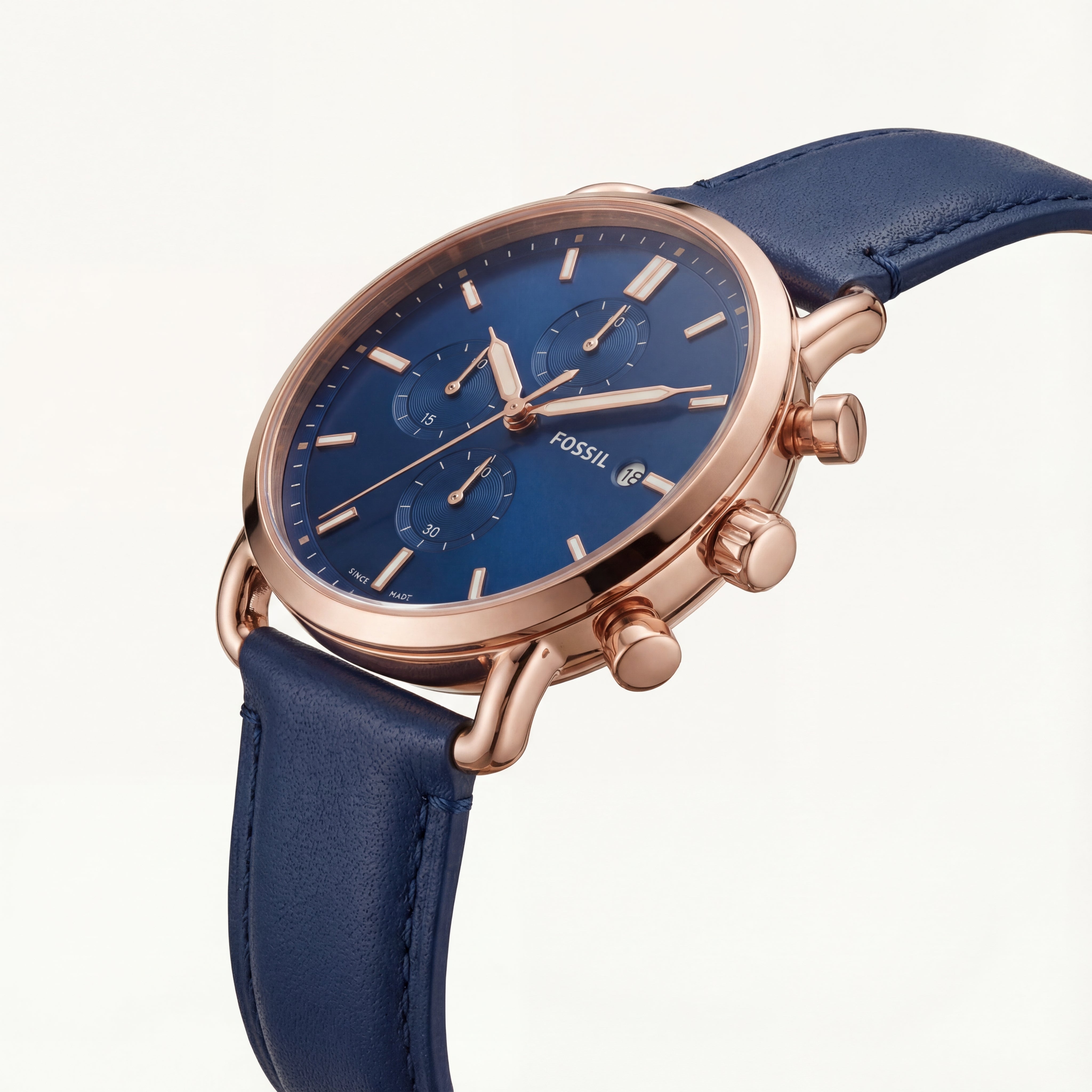 Royal Blue Chronograph Rose-Gold Leather Strap Men’s Watch