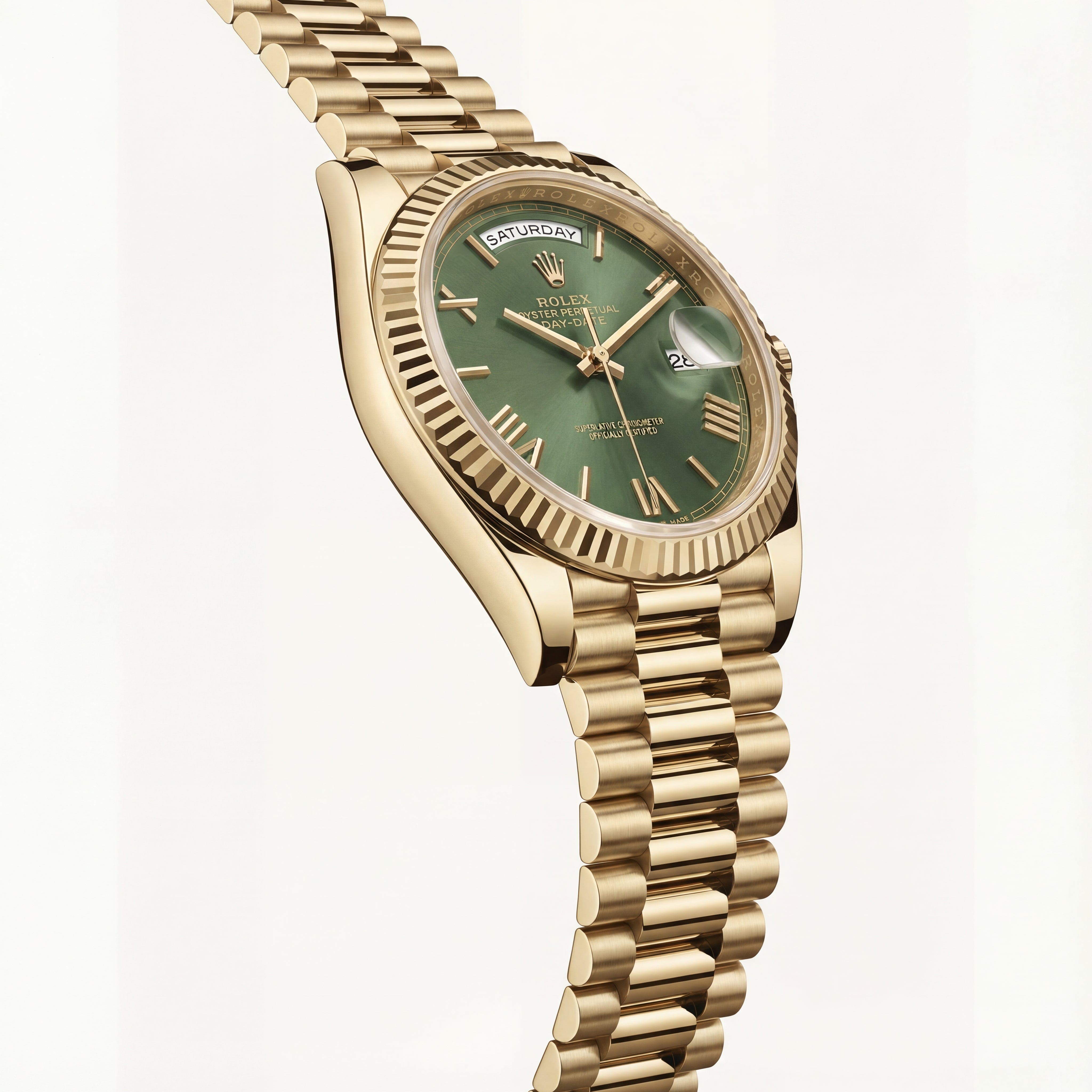 Gold Day-Date Green Sunray Roman Dial Men’s Watch