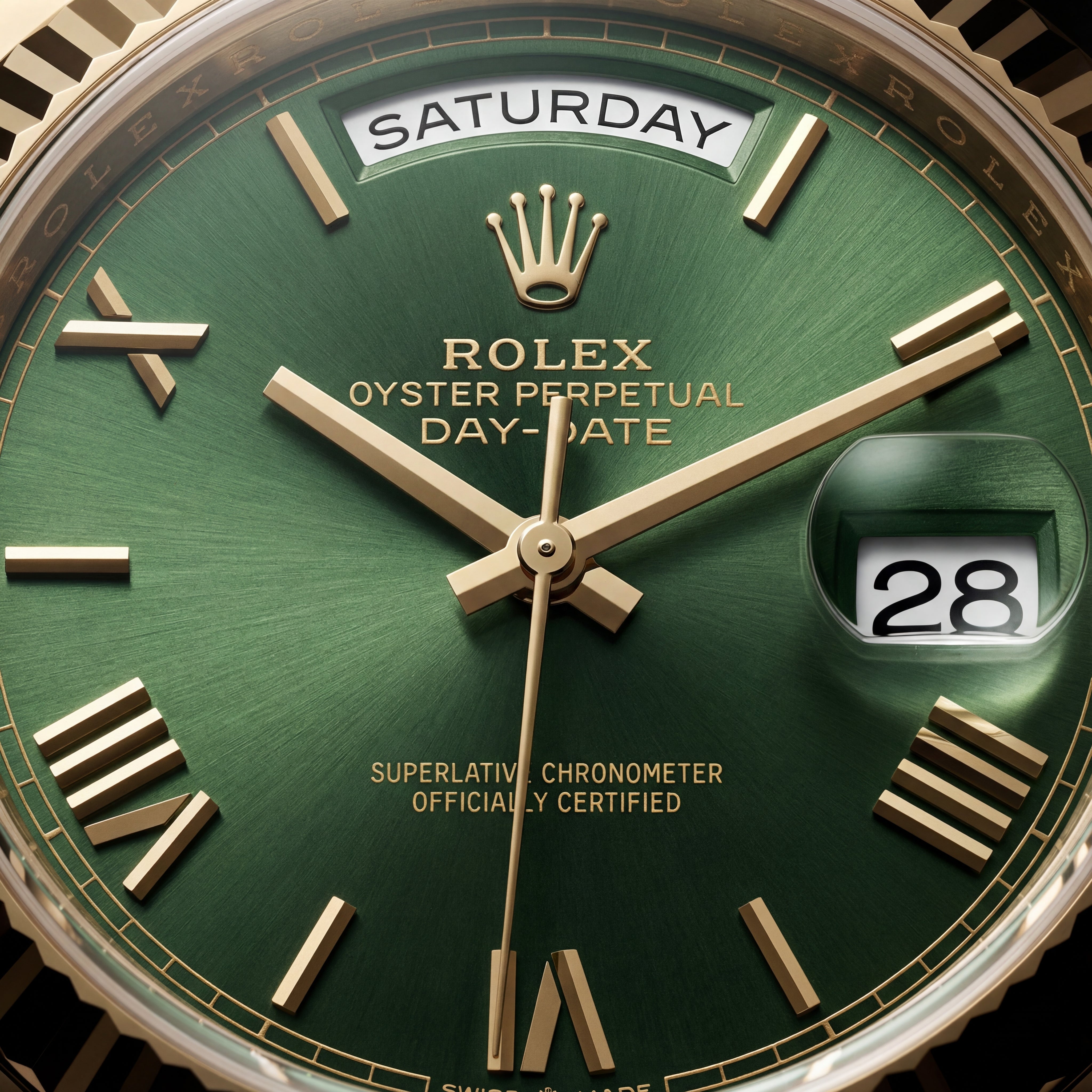 Gold Day-Date Green Sunray Roman Dial Men’s Watch