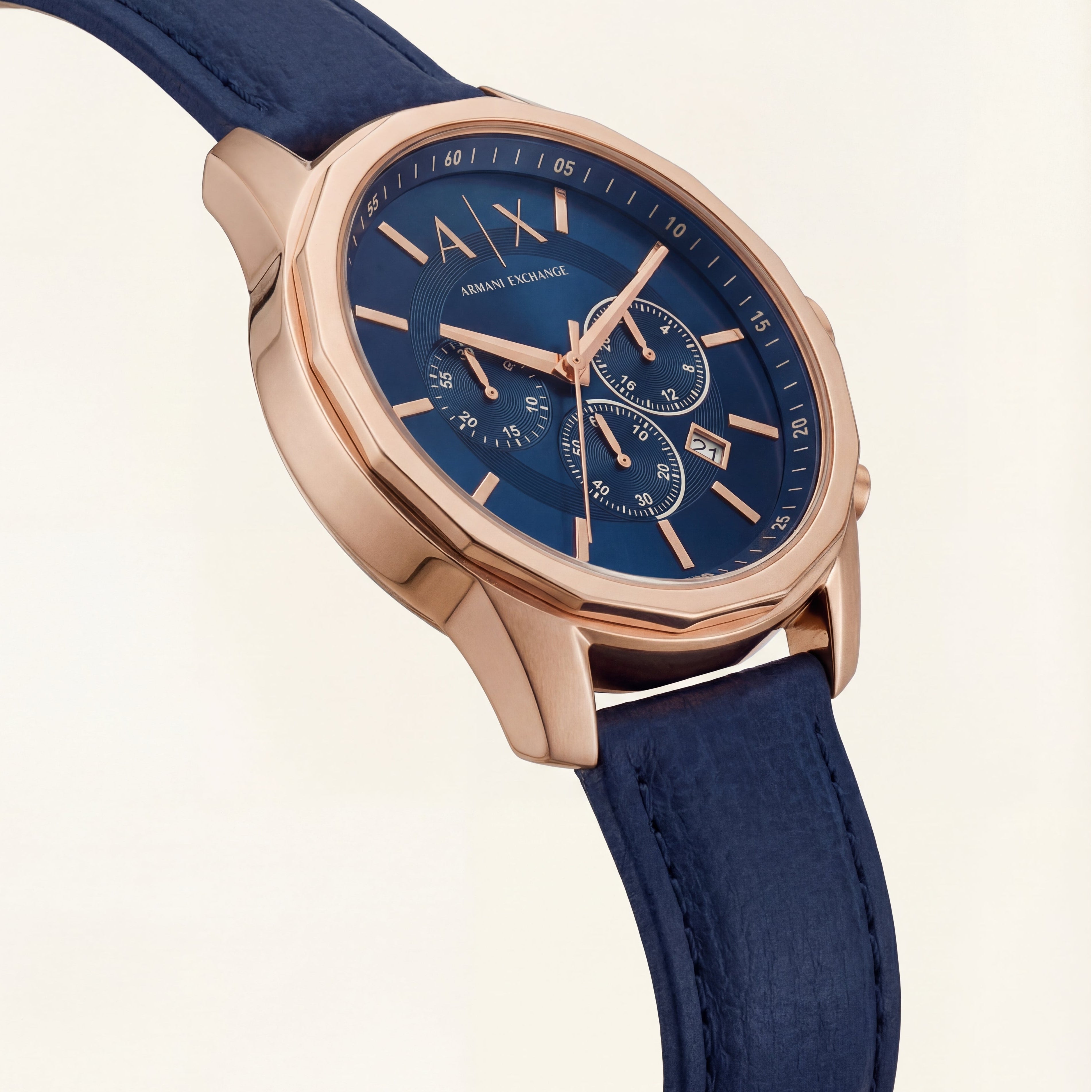 Centrix Navy Blue Rose-Gold Chronograph Leather Watch