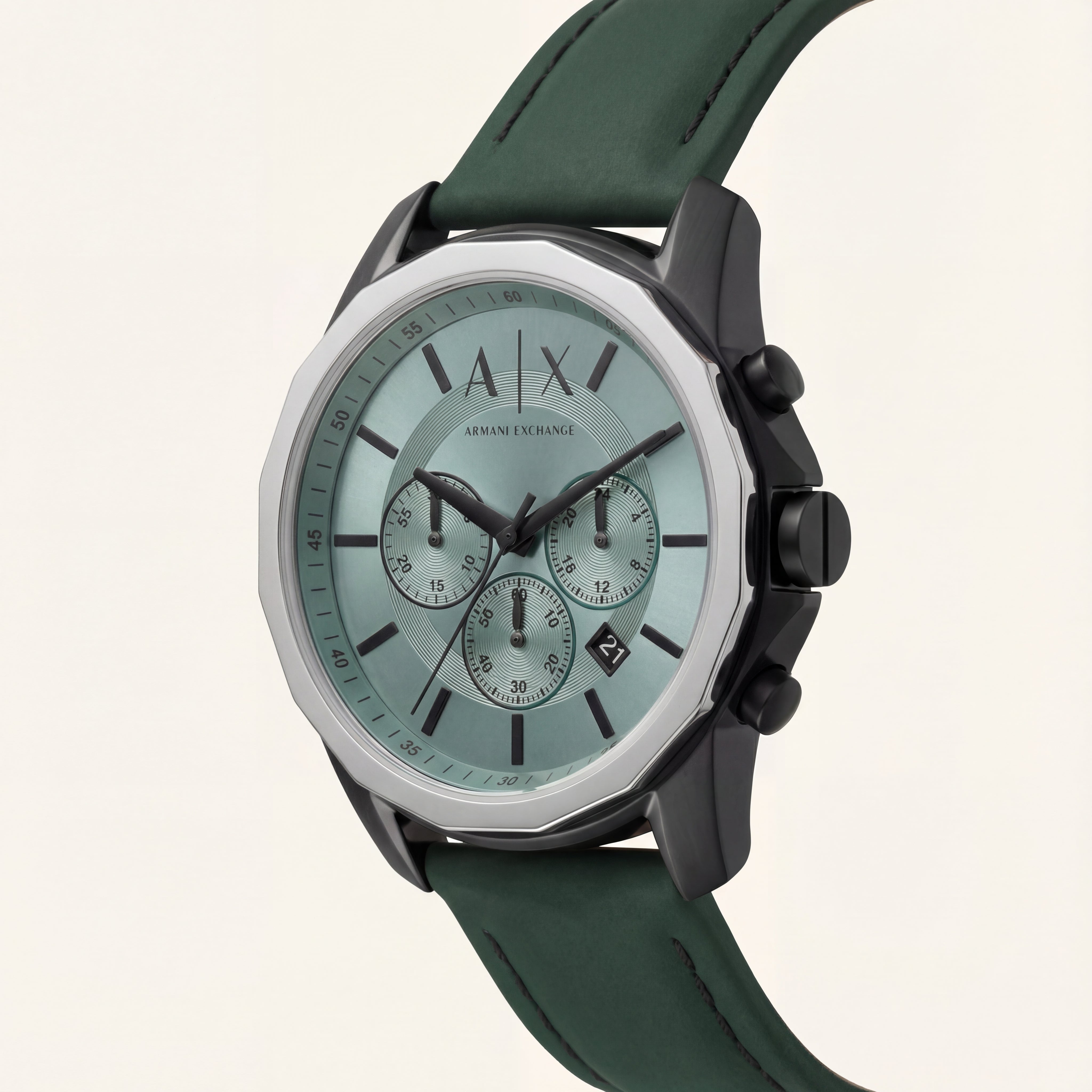 Centrix Sage Green Black Chronograph Leather Watch