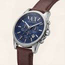 Centrix Midnight Blue Silver Chronograph Leather Watch