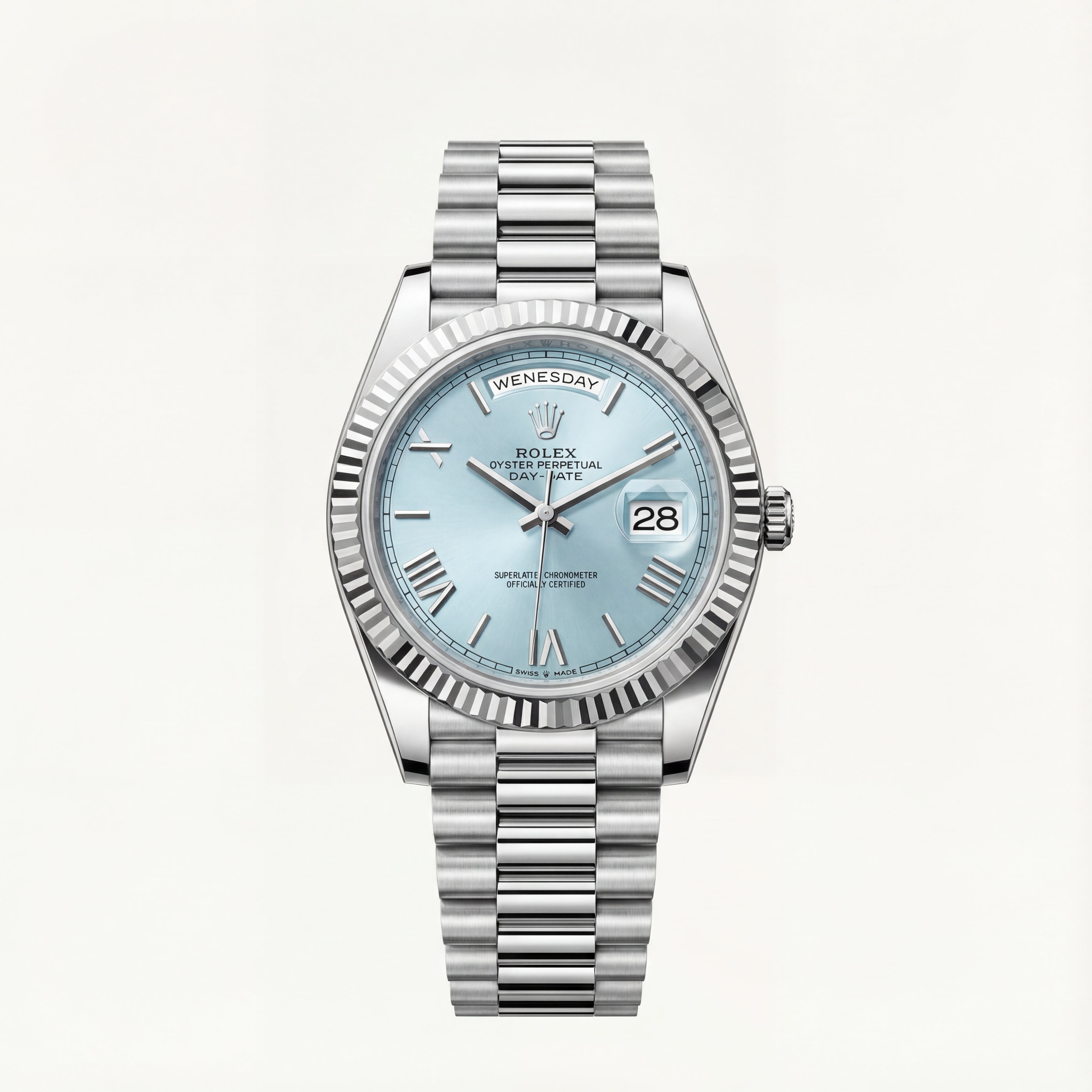 Ice Blue Fluted Steel Day-Date Quartz Watch