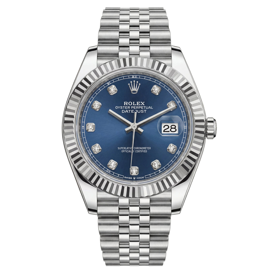 Navy Blue Diamond Dial Steel Watch