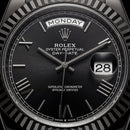 Midnight Black Fluted Bezel Day-Date Automatic Steel Watch
