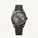 Slate Grey Fluted Bezel Day-Date Steel Watch