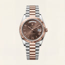 Chocolate Brown Fluted Bezel Day-Date Automatic Steel Watch