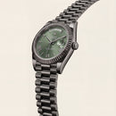 Forest Green Fluted Bezel Day-Date Automatic Steel Watch