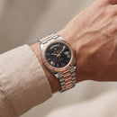 Obsidian Black Fluted Bezel Day-Date Automatic Steel Watch