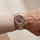 Chocolate Brown Fluted Bezel Day-Date Automatic Steel Watch