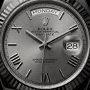 Slate Grey Fluted Bezel Day-Date Steel Watch