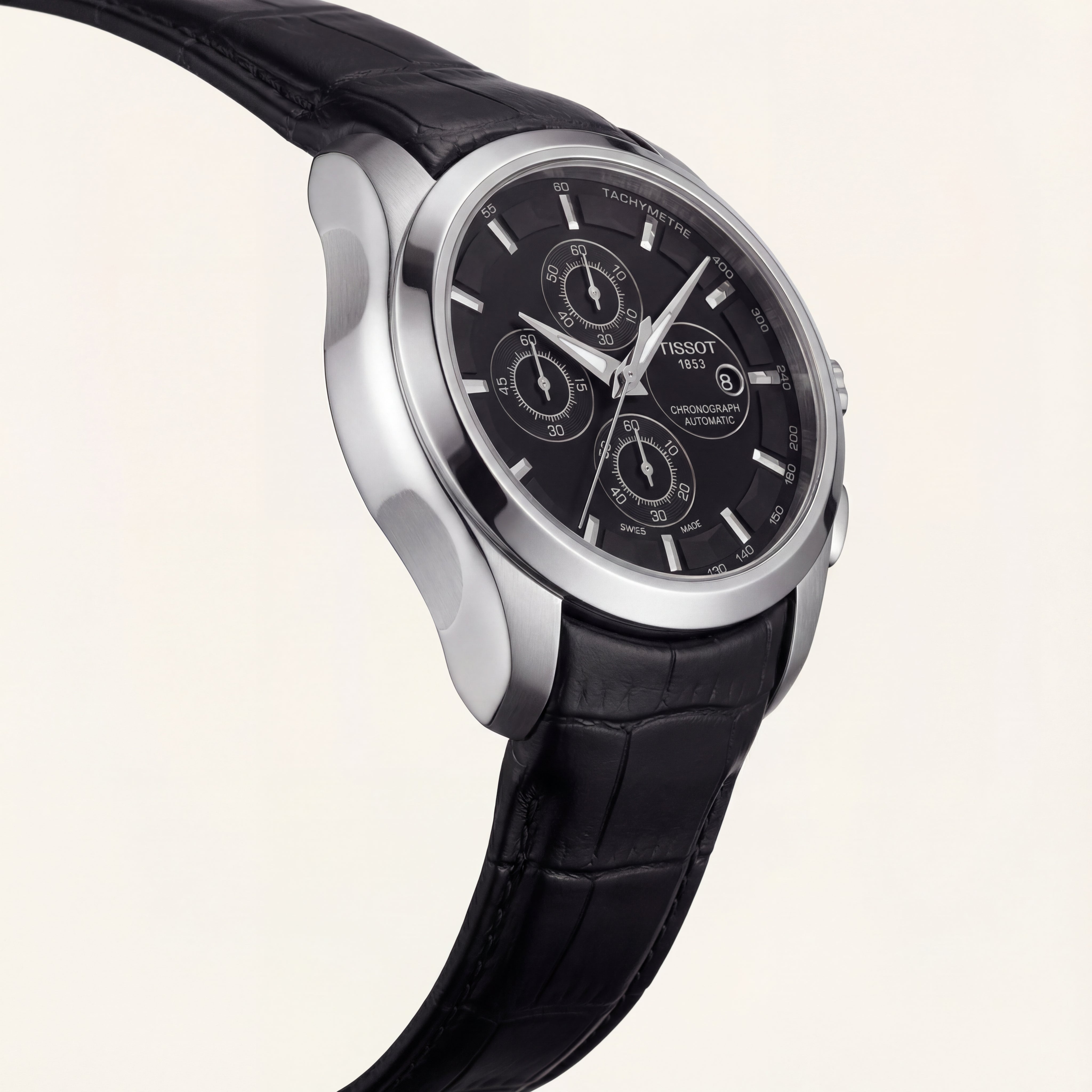 Black Dial Chronograph Men’s Leather Strap Watch
